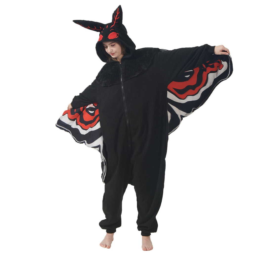 Scary Mothman Onesie – Polar Fleece Cryptid Costume with Wings & Red Eyes