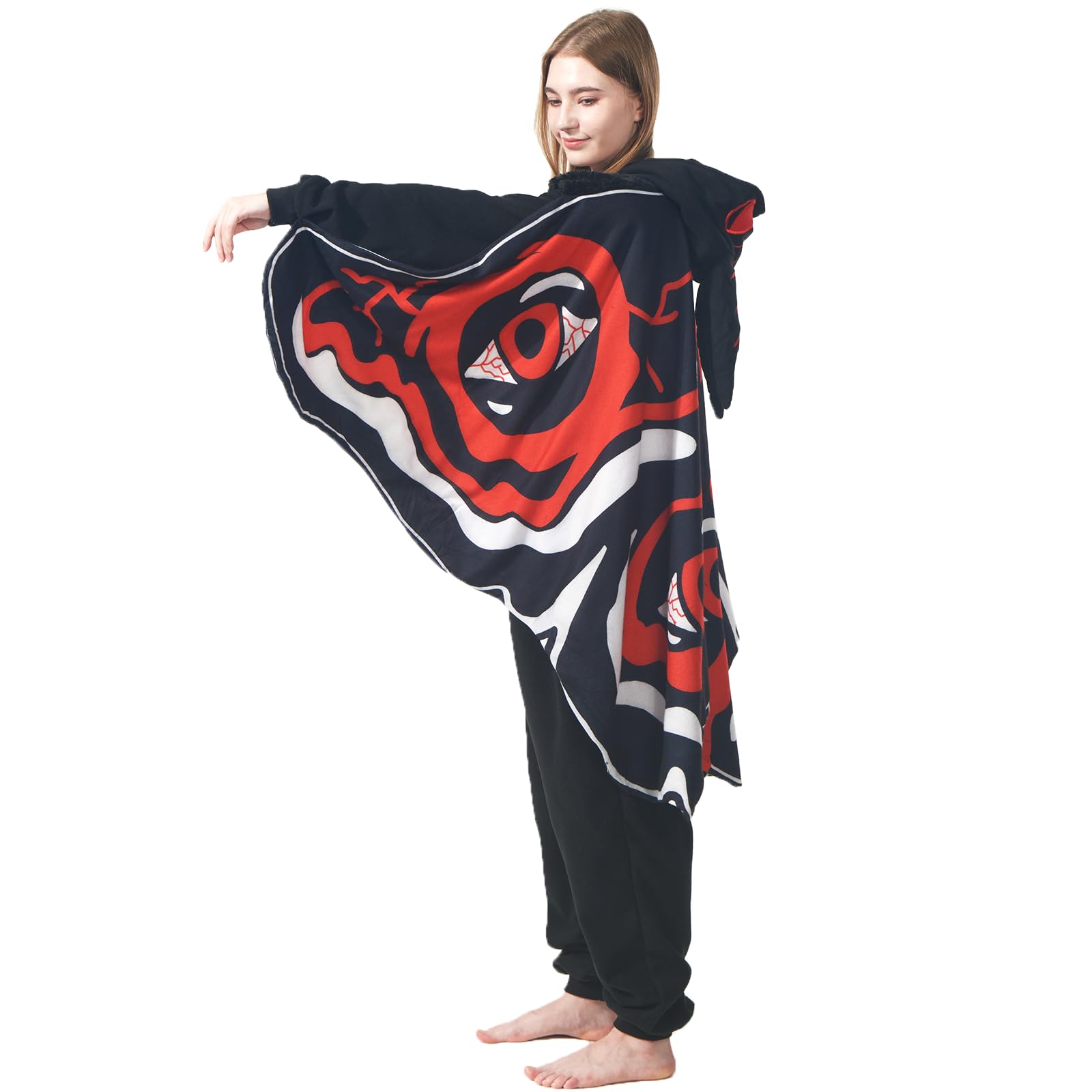Scary Mothman Onesie – Polar Fleece Cryptid Costume with Wings & Red Eyes
