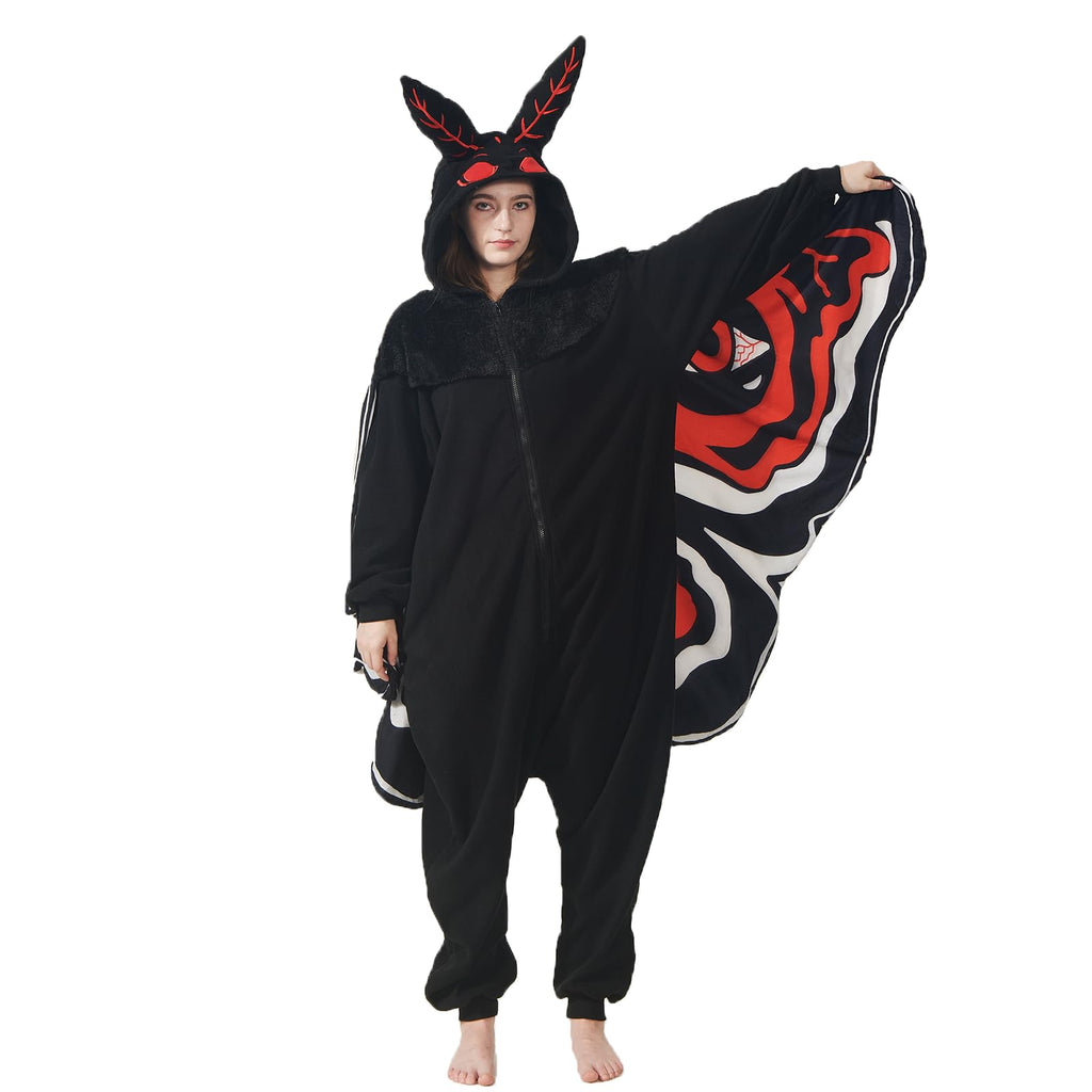 Scary Mothman Onesie – Polar Fleece Cryptid Costume with Wings & Red Eyes