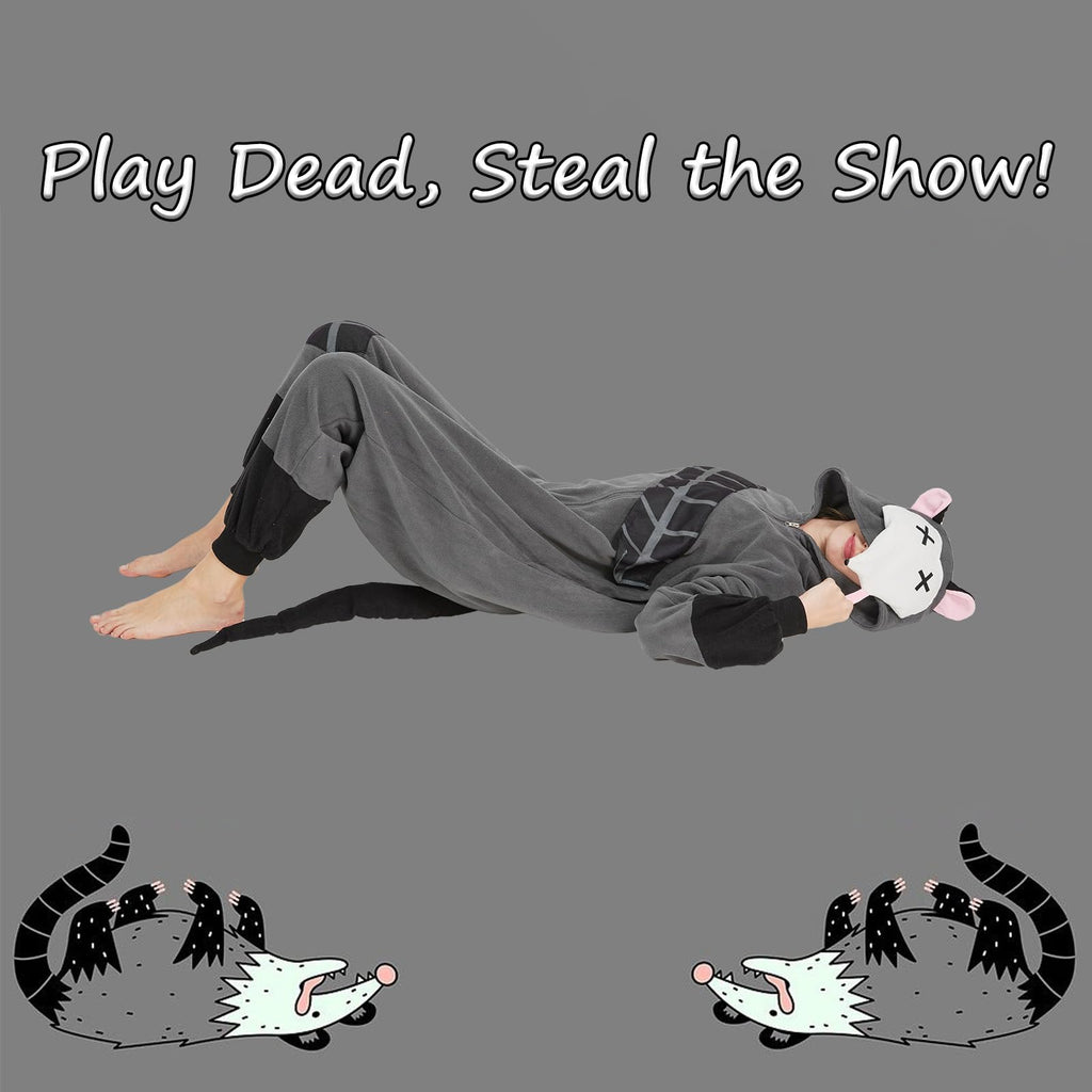 Funny Roadkill Opossum Onesie – "Playing Dead" Halloween Costume with Tire Tracks