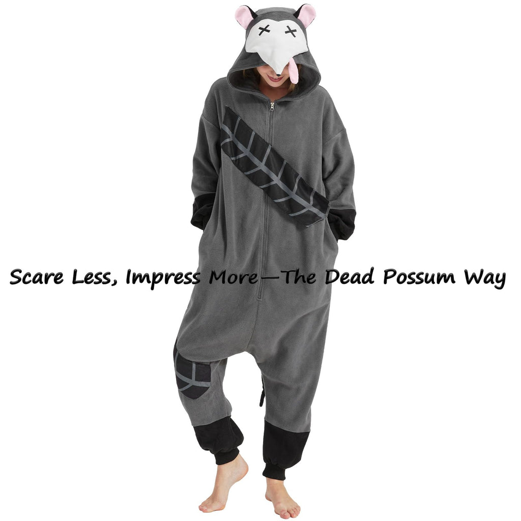 Funny Roadkill Opossum Onesie – "Playing Dead" Halloween Costume with Tire Tracks