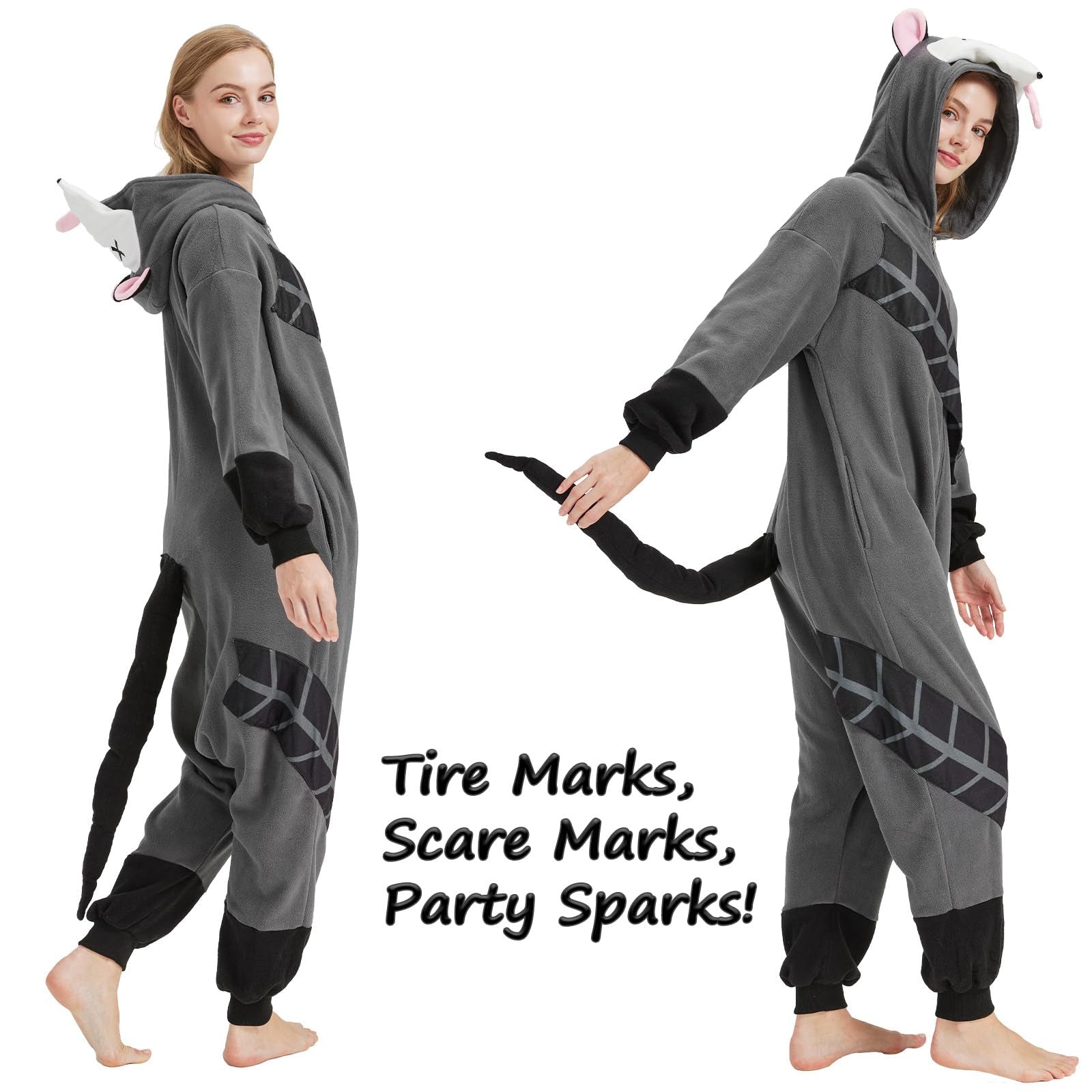 Funny Roadkill Opossum Onesie – "Playing Dead" Halloween Costume with Tire Tracks