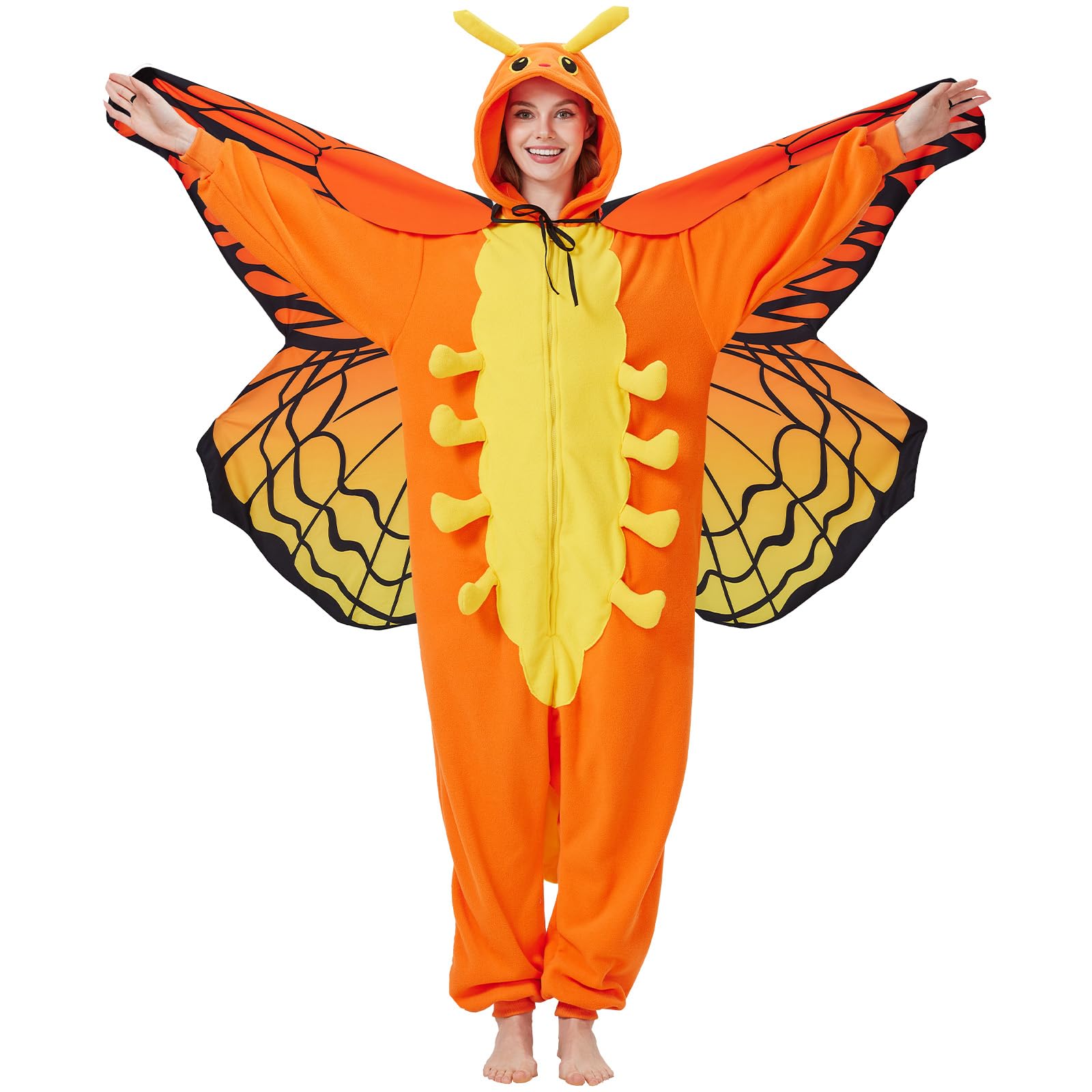 Adult Caterpillar Butterfly Onesie Costume – Metamorphosis Pajamas with Hidden Wings for Halloween & Cosplay