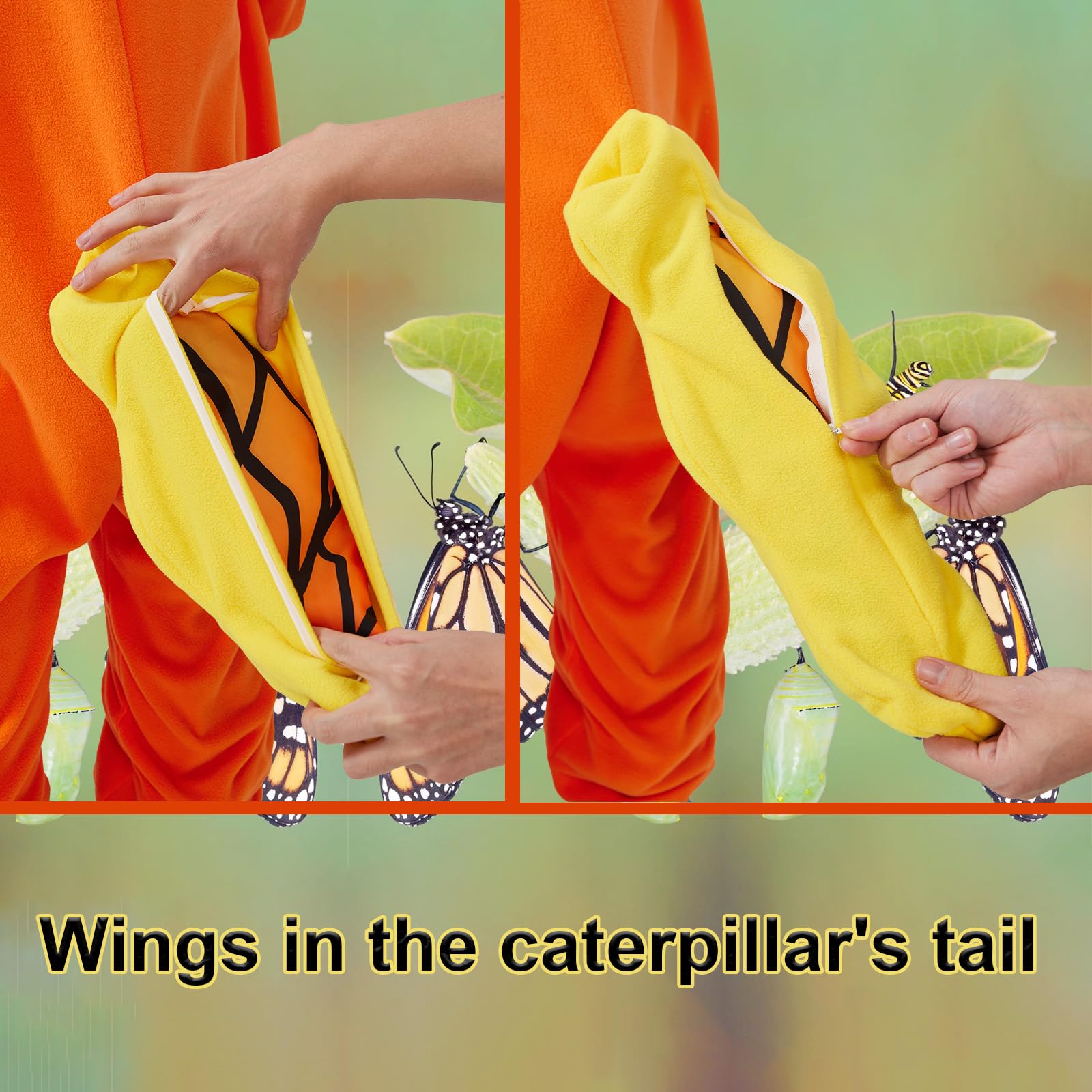 Adult Caterpillar Butterfly Onesie Costume – Metamorphosis Pajamas with Hidden Wings for Halloween & Cosplay