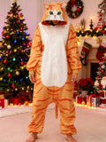 Adult Orange Tabby Cat Onesie Costume – Ginger Cat Pajamas with Realistic Details & Big Claws for Halloween