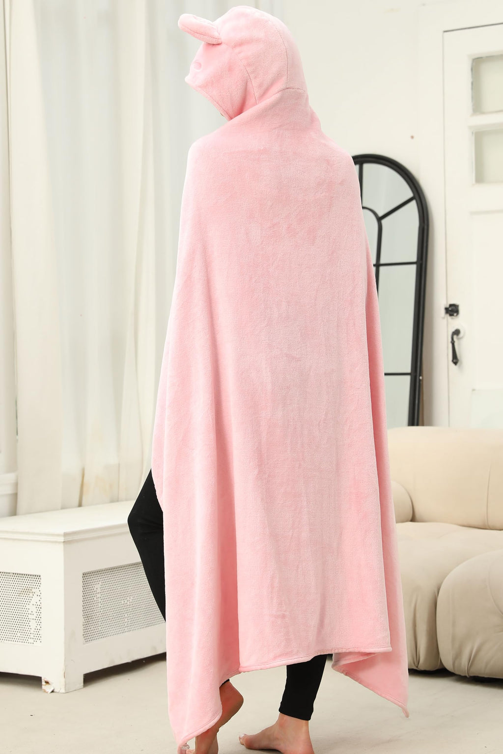 Pink Pig Hooded Blanket – Wearable Cozy Cape with Snout Hood for Adults, Unisex Flannel Fleece Throw for Lounging