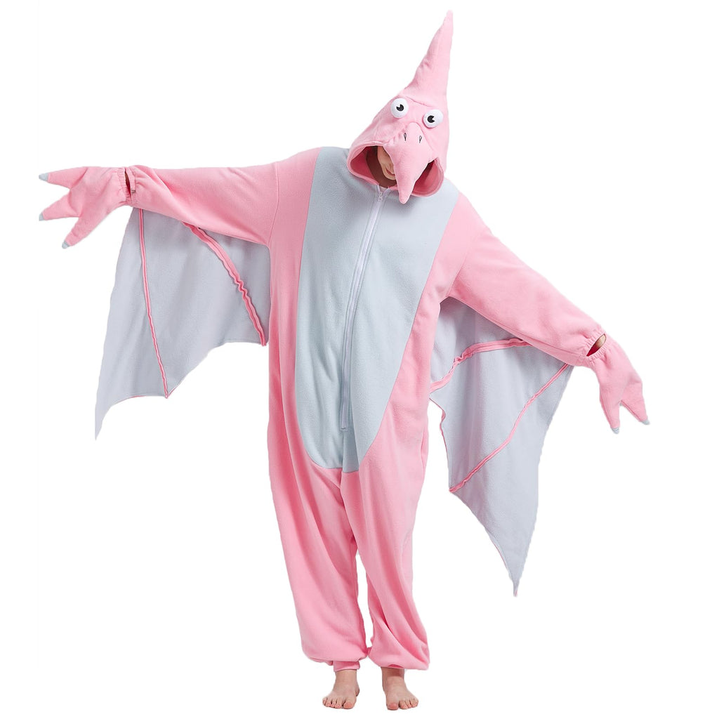 Adult Pink Pterosaur Onesie Costume – Prehistoric Flying Dinosaur Pajamas with Realistic Details for Halloween & Cosplay
