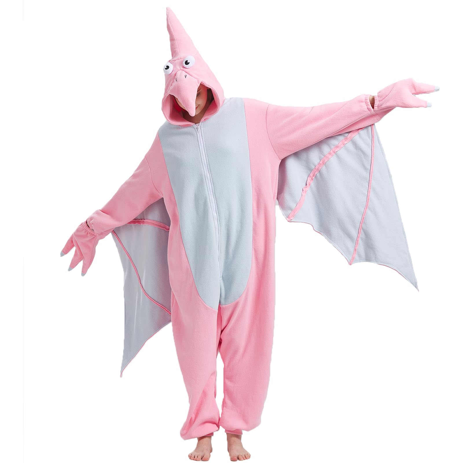 Adult Pink Pterosaur Onesie Costume – Prehistoric Flying Dinosaur Pajamas with Realistic Details for Halloween & Cosplay
