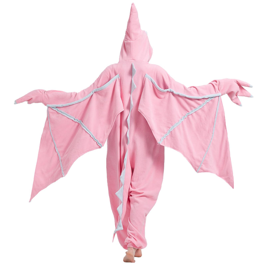 Adult Pink Pterosaur Onesie Costume – Prehistoric Flying Dinosaur Pajamas with Realistic Details for Halloween & Cosplay