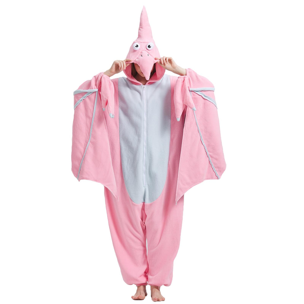 Adult Pink Pterosaur Onesie Costume – Prehistoric Flying Dinosaur Pajamas with Realistic Details for Halloween & Cosplay