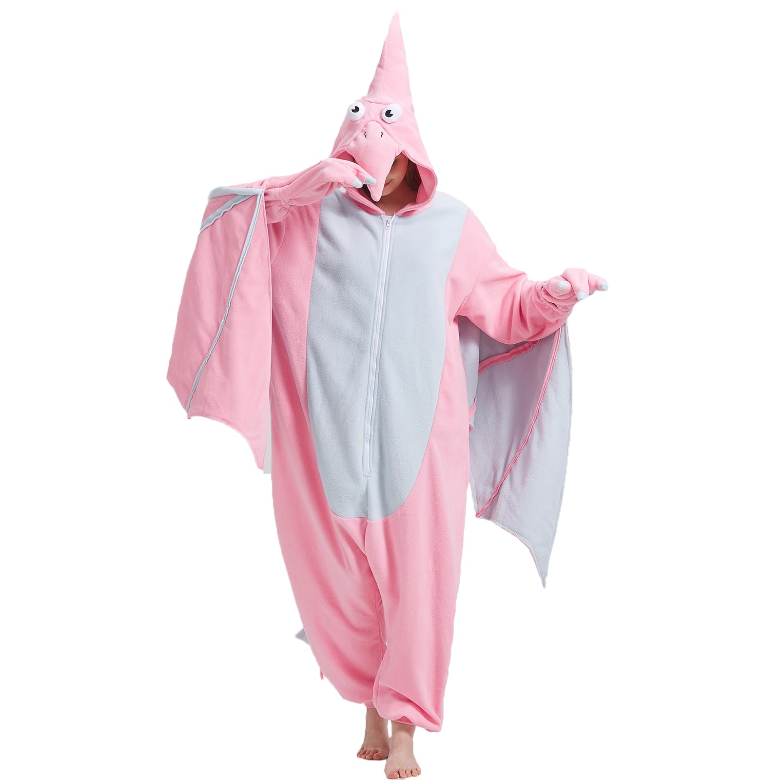 Adult Pink Pterosaur Onesie Costume – Prehistoric Flying Dinosaur Pajamas with Realistic Details for Halloween & Cosplay