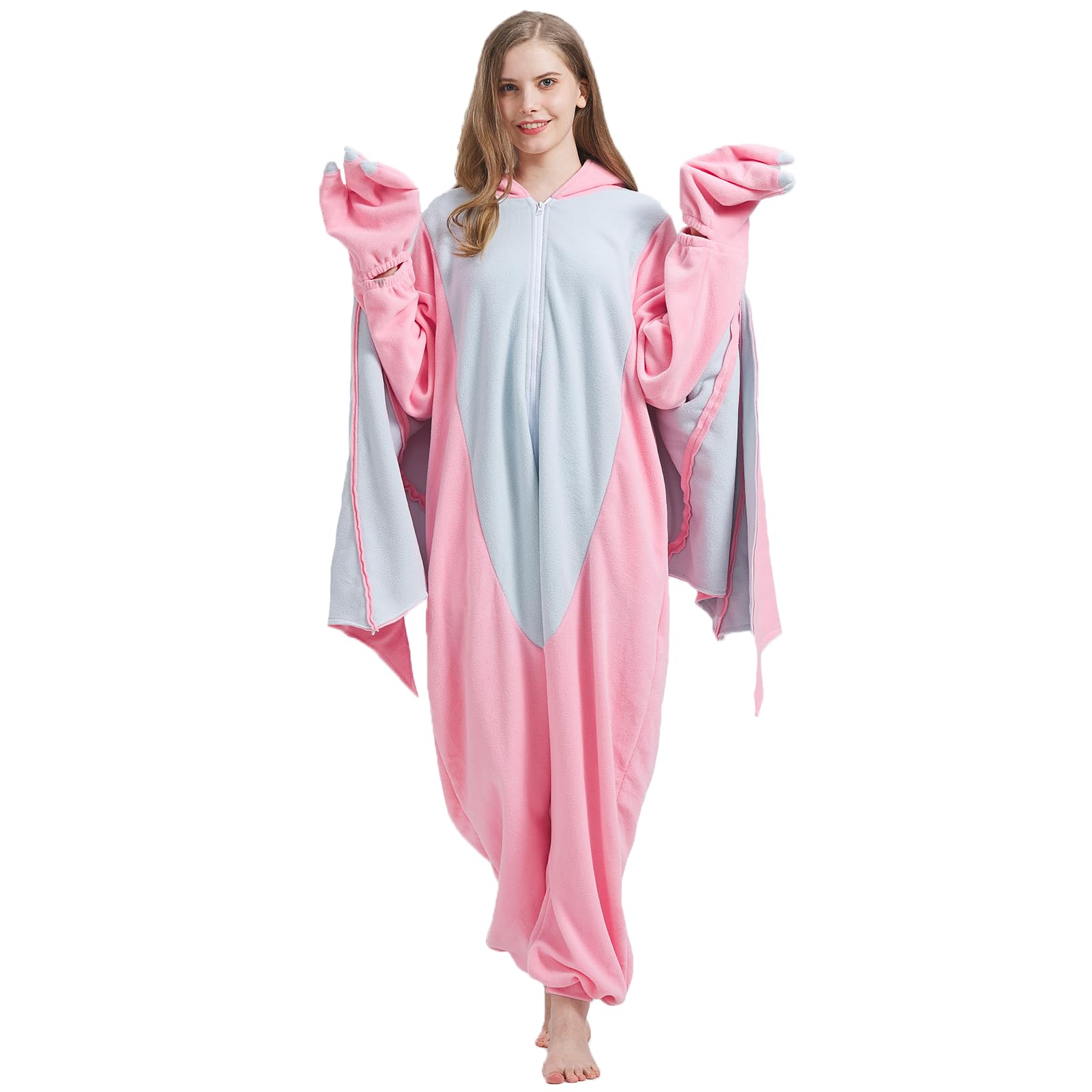 Adult Pink Pterosaur Onesie Costume – Prehistoric Flying Dinosaur Pajamas with Realistic Details for Halloween & Cosplay
