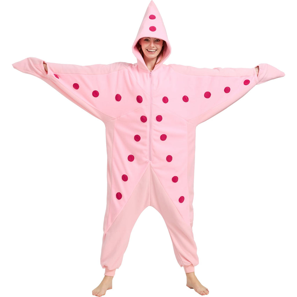 Adult Starfish Onesie Costume – Unique Sea Creature Pajamas with Detachable Gloves for Halloween & Cosplay