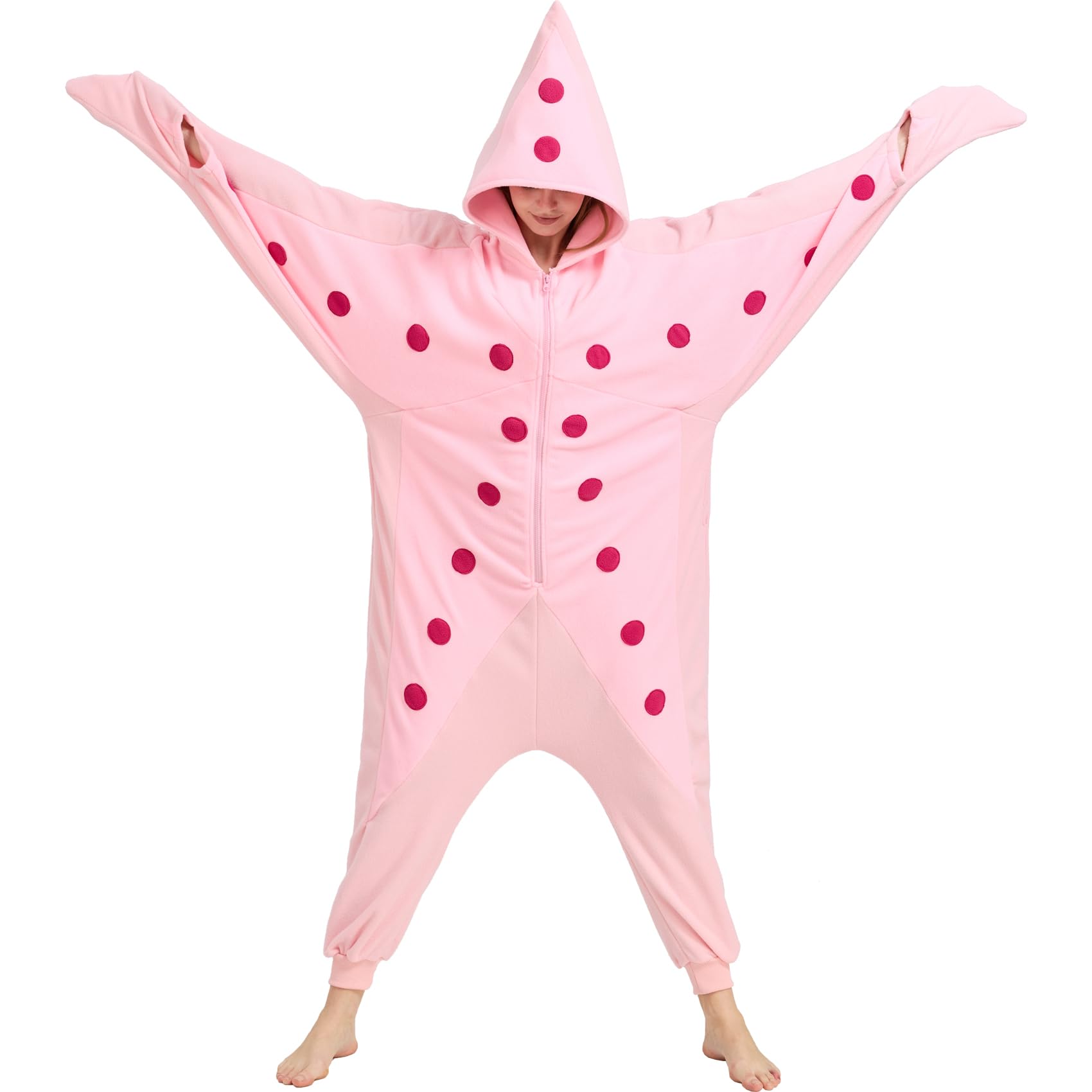 Adult Starfish Onesie Costume – Unique Sea Creature Pajamas with Detachable Gloves for Halloween & Cosplay