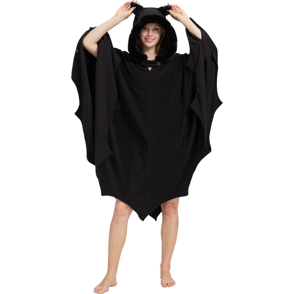 Bat Wing Hooded Cape – Cozy Gothic Bat Costume with Furry Hood & Wings for Halloween & Cosplay