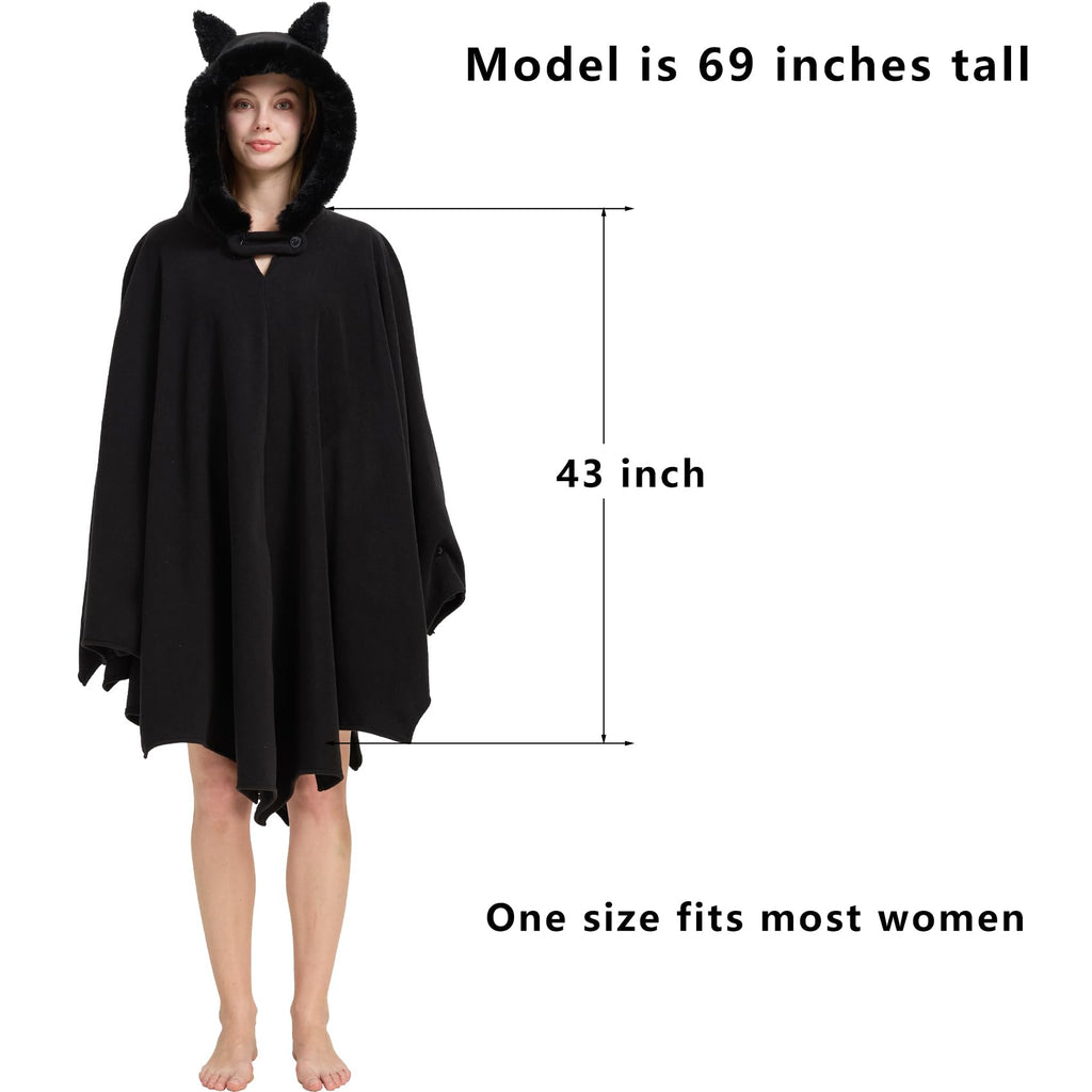 Bat Wing Hooded Cape – Cozy Gothic Bat Costume with Furry Hood & Wings for Halloween & Cosplay