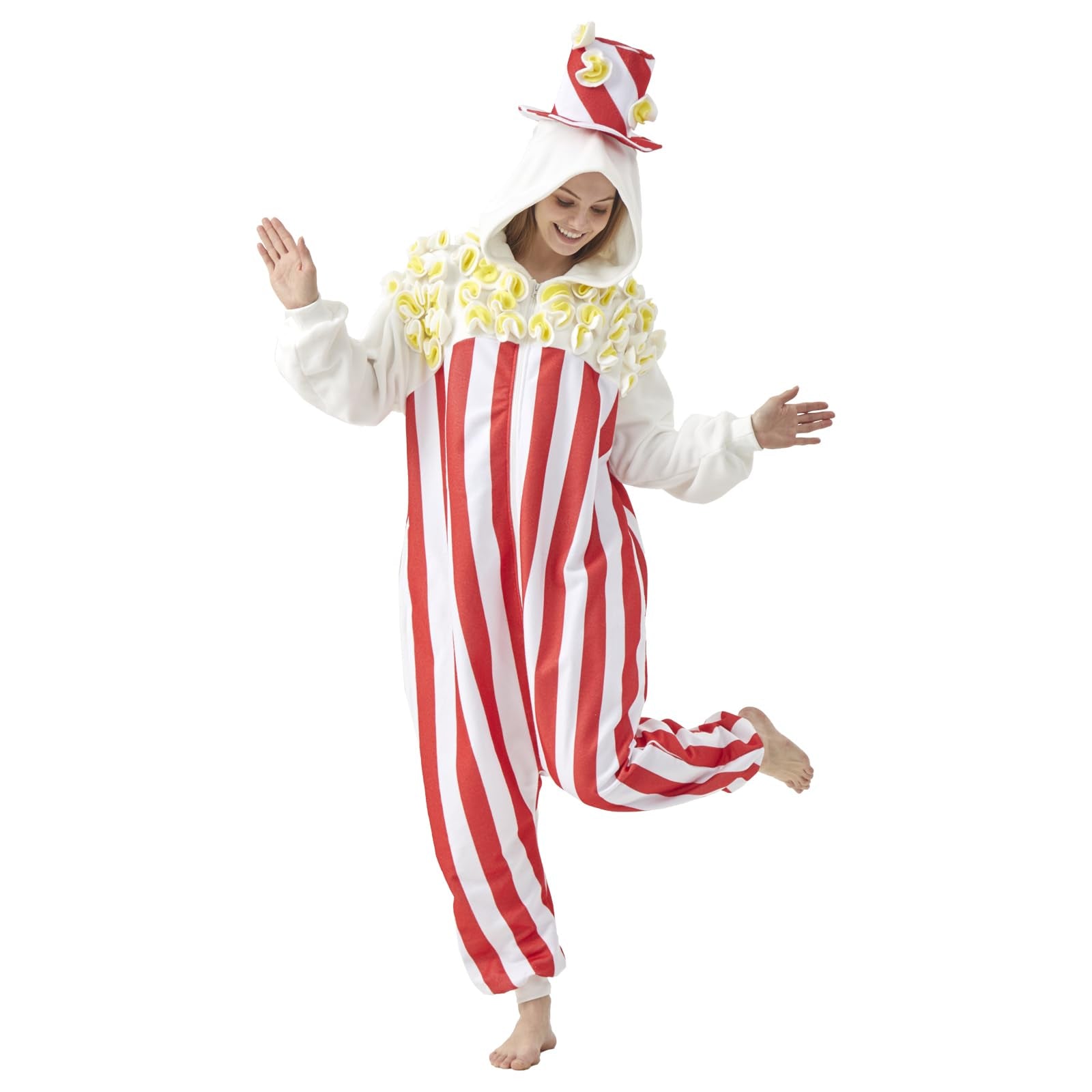 Adult Popcorn Onesie Costume – Funny Snack Pajamas with Unique Popcorn Design for Halloween & Costume Parties
