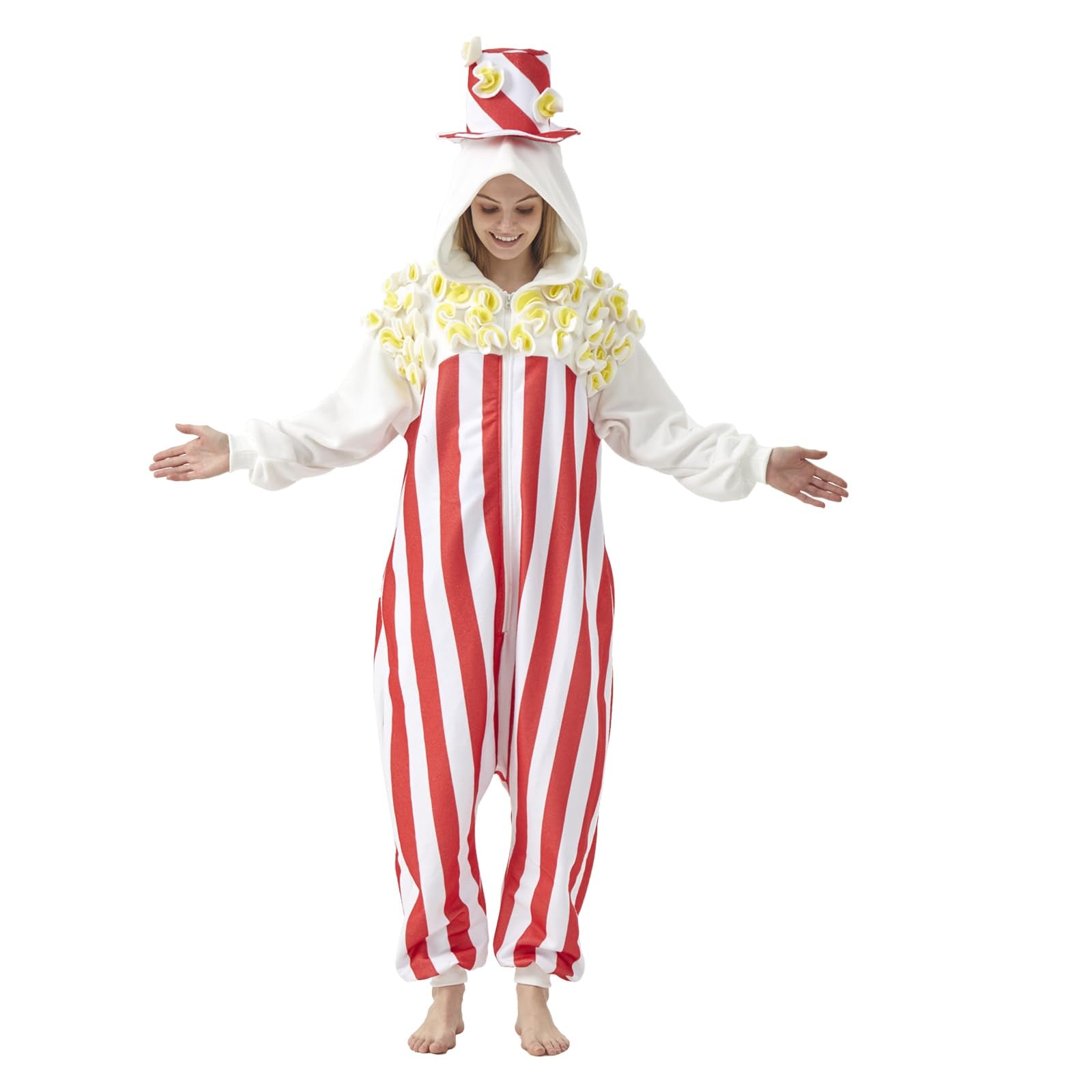 Adult Popcorn Onesie Costume – Funny Snack Pajamas with Unique Popcorn Design for Halloween & Costume Parties