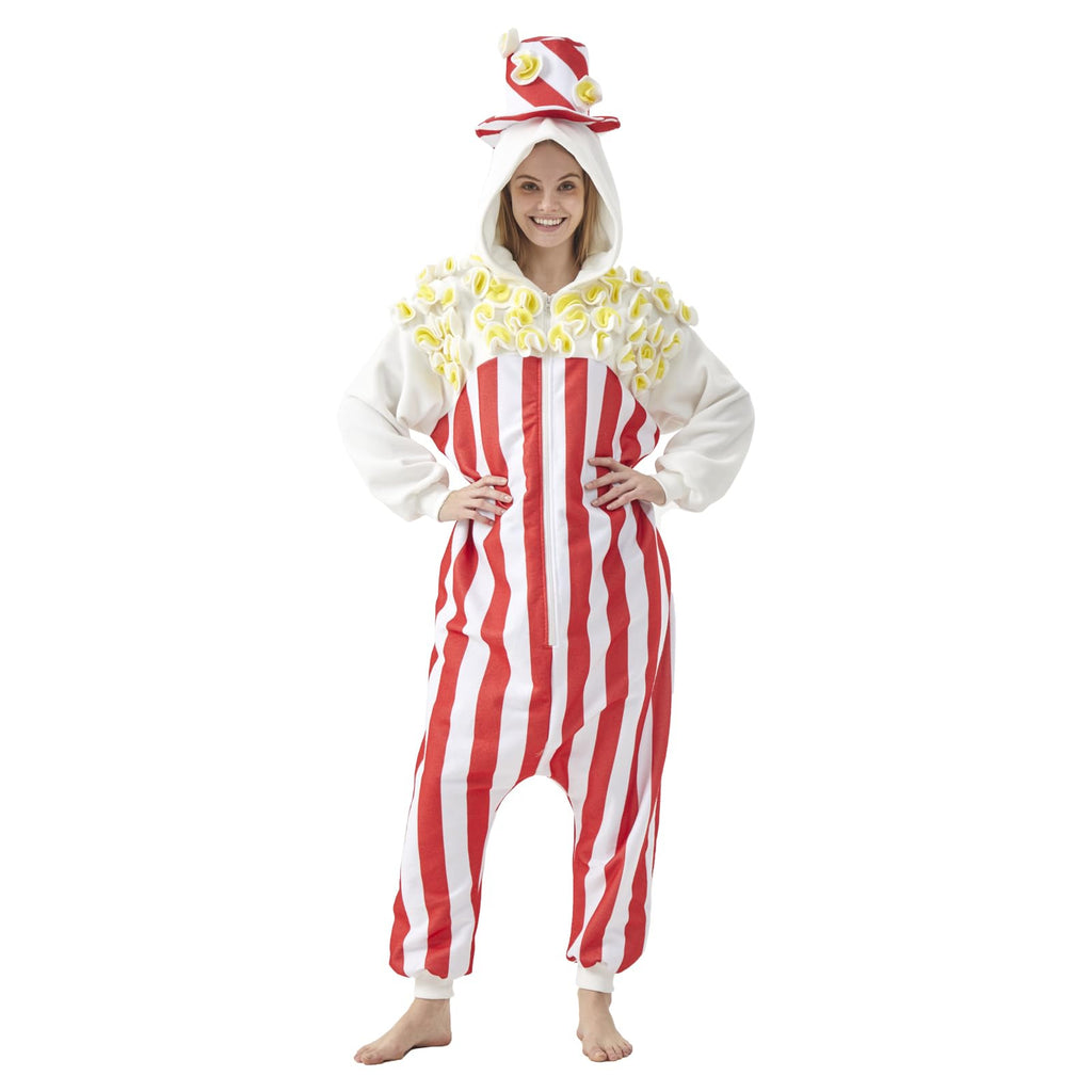 Adult Popcorn Onesie Costume – Funny Snack Pajamas with Unique Popcorn Design for Halloween & Costume Parties