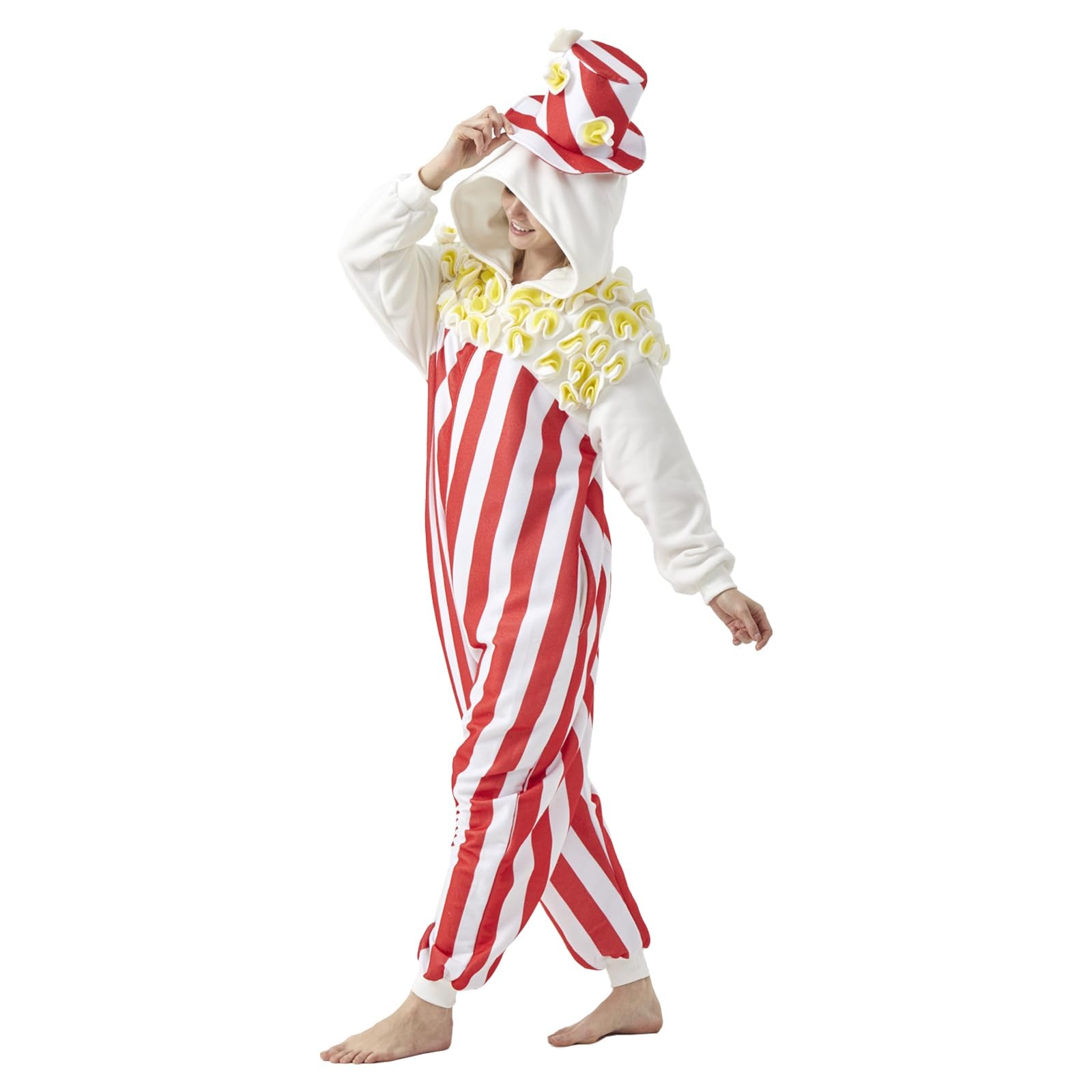 Adult Popcorn Onesie Costume – Funny Snack Pajamas with Unique Popcorn Design for Halloween & Costume Parties