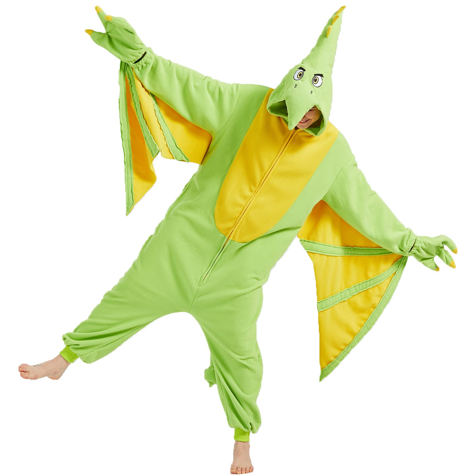Adult Green Pterosaur Onesie Costume – Prehistoric Flying Dinosaur Pajamas with Realistic Details for Halloween & Cosplay