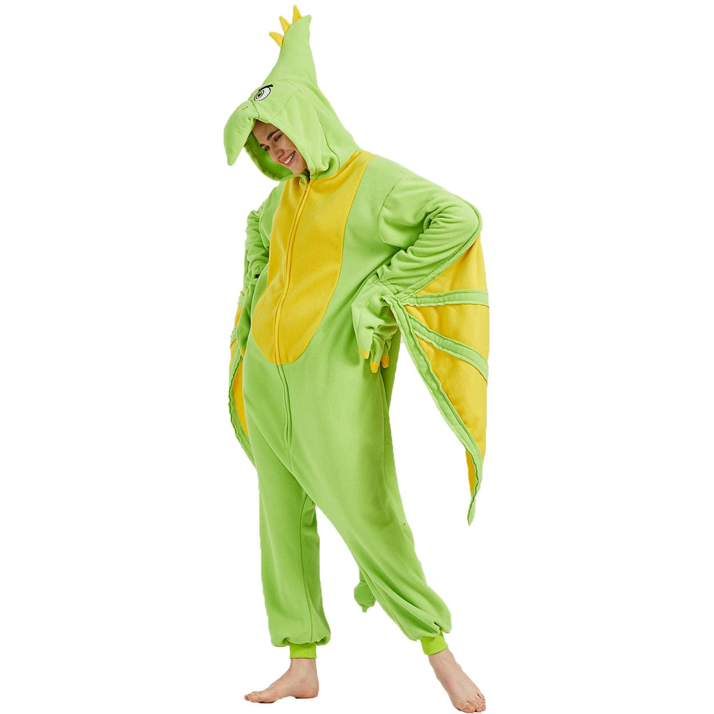 Adult Green Pterosaur Onesie Costume – Prehistoric Flying Dinosaur Pajamas with Realistic Details for Halloween & Cosplay
