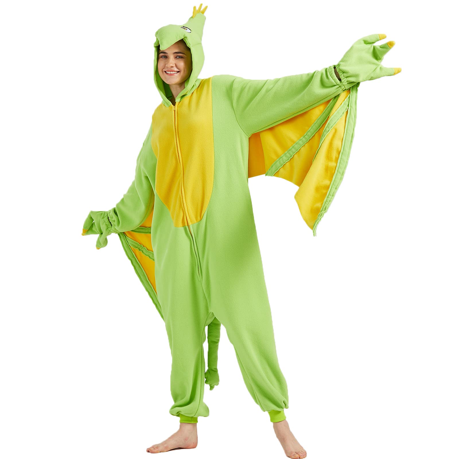 Adult Green Pterosaur Onesie Costume – Prehistoric Flying Dinosaur Pajamas with Realistic Details for Halloween & Cosplay