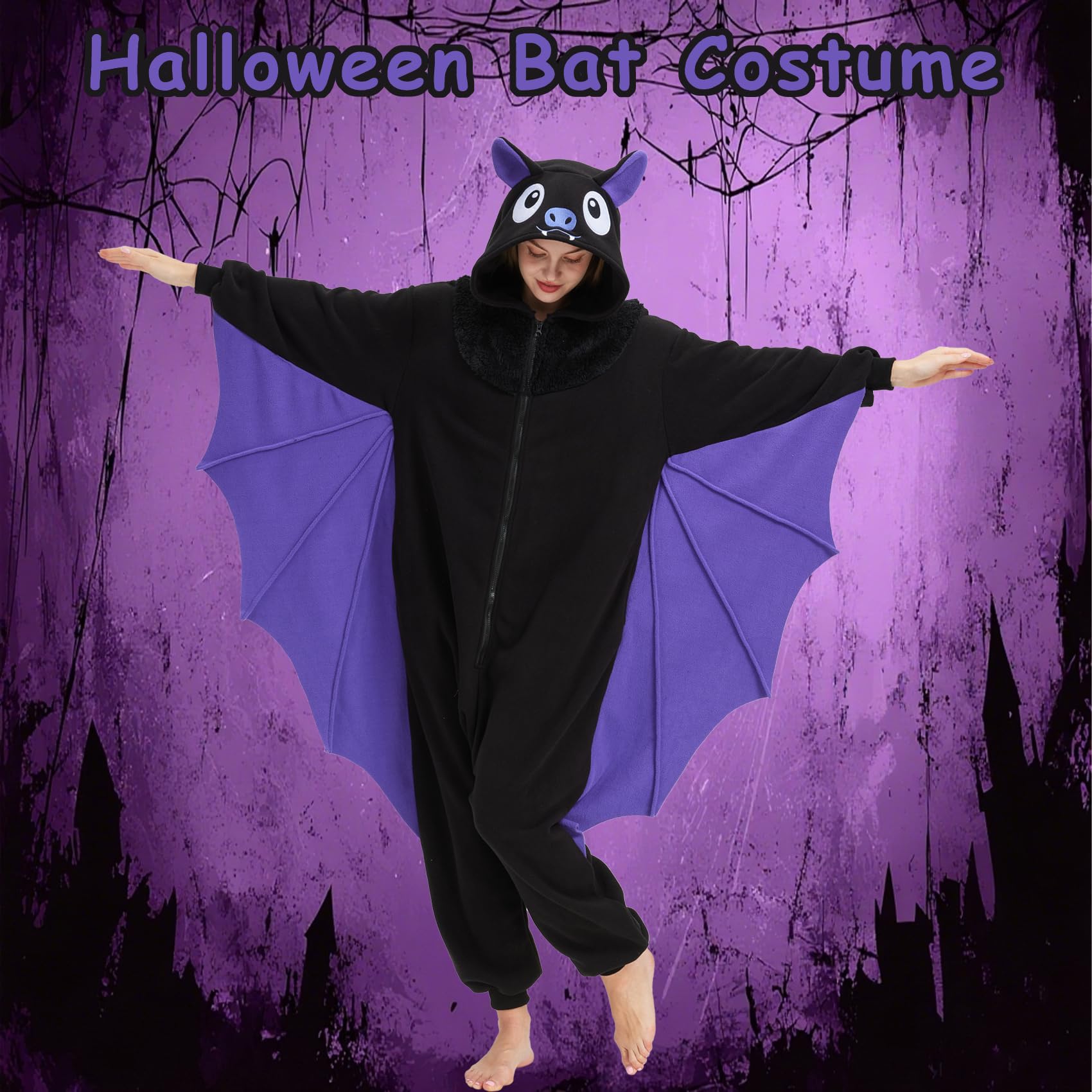 Adorable Bat Onesie Costume – Soft Polar Fleece Pajamas with Wings