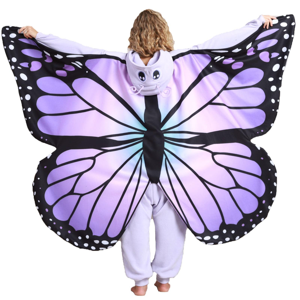 Adult Butterfly Onesie Costume – Purple Wings Plush Pajamas for Women, Enchanting Cosplay & Halloween Wear
