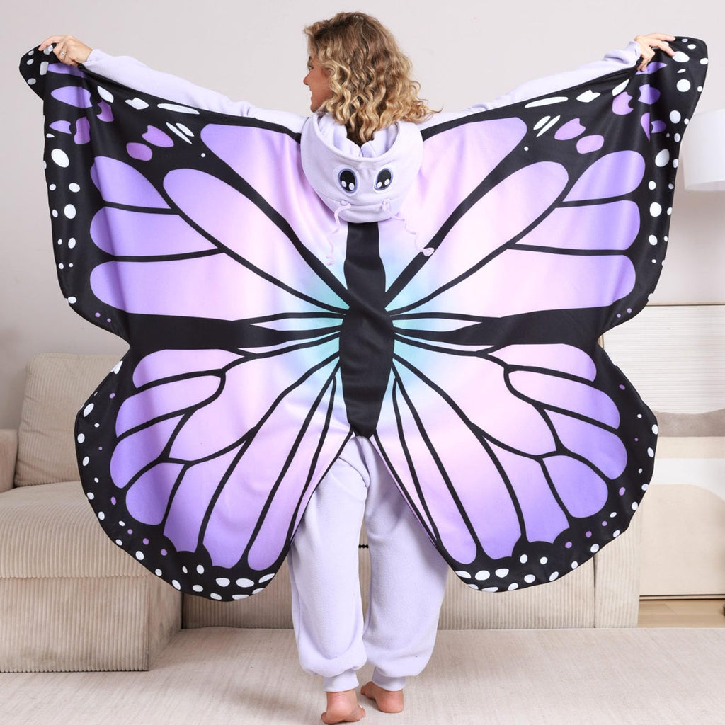 Adult Butterfly Onesie Costume – Purple Wings Plush Pajamas for Women, Enchanting Cosplay & Halloween Wear