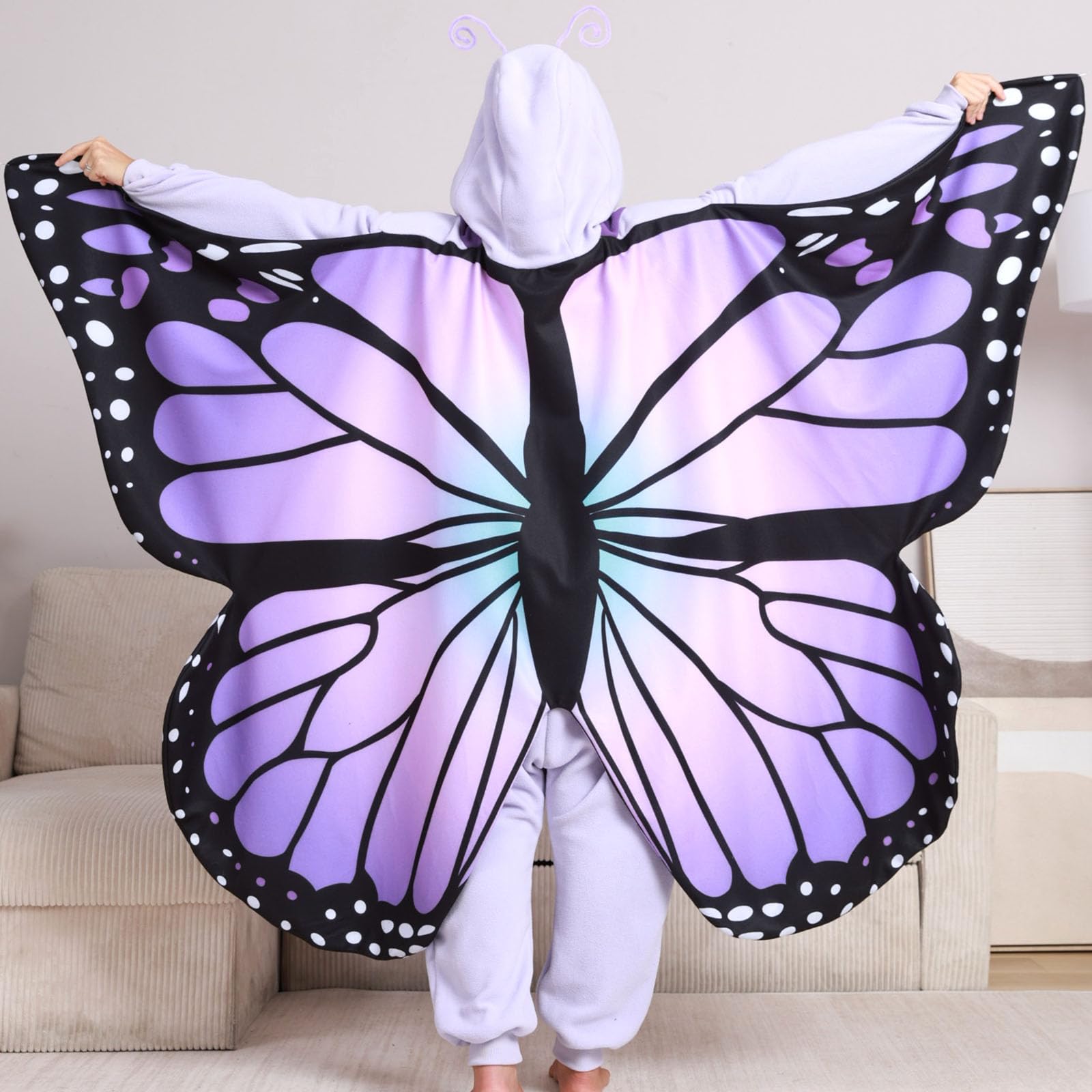 Adult Butterfly Onesie Costume – Purple Wings Plush Pajamas for Women, Enchanting Cosplay & Halloween Wear