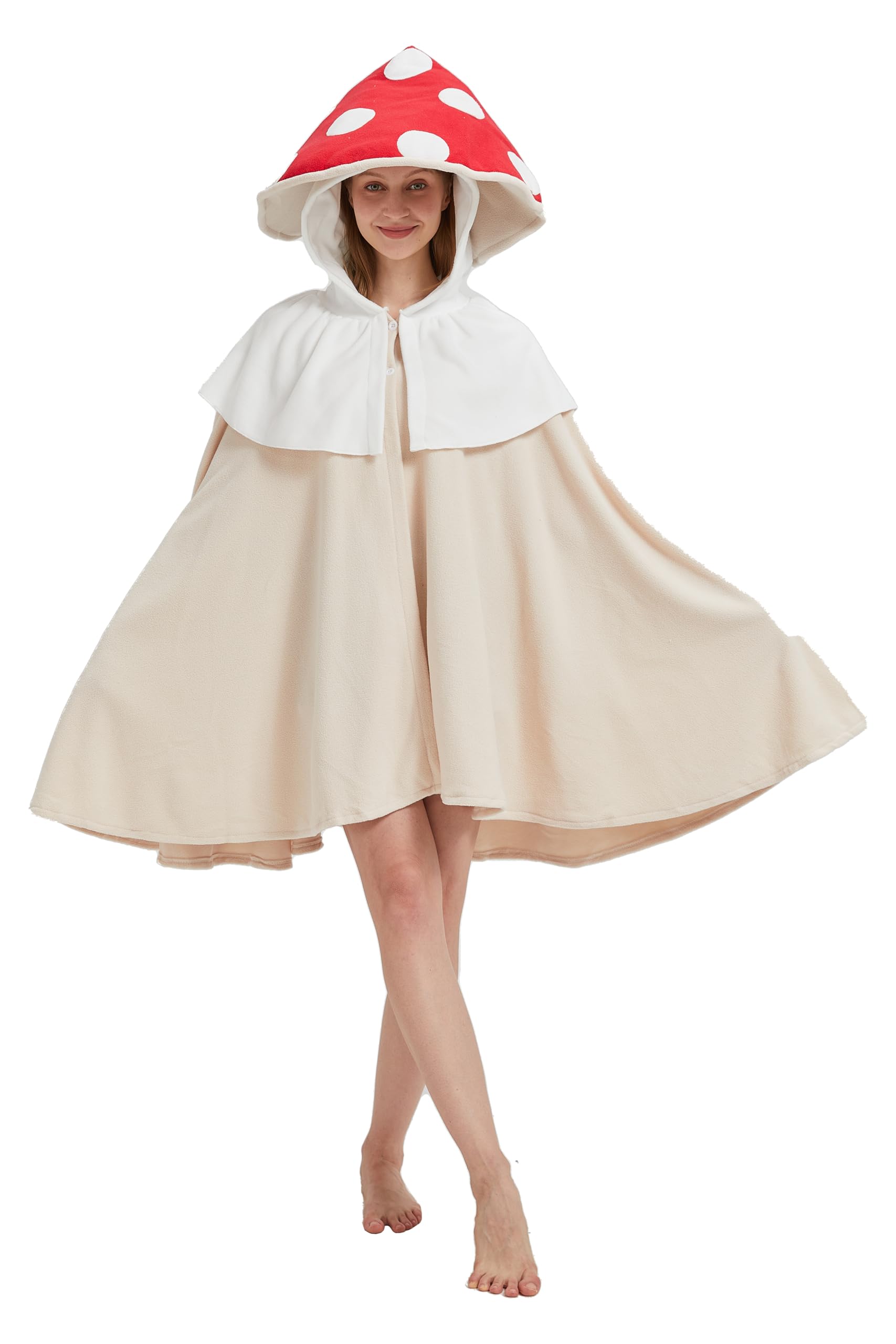 Adult Mushroom Hooded Cape Costume – Fairy Garden Cloak with Unique Mushroom Design for Halloween & Cosplay