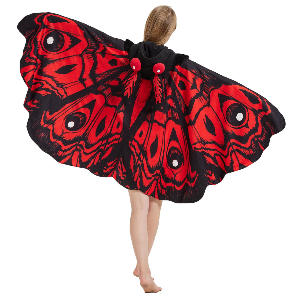 Adult Mothman Costume – One Size Fits All Cryptid Jumpsuit with Red Eyes & Printed Body Pattern for Halloween