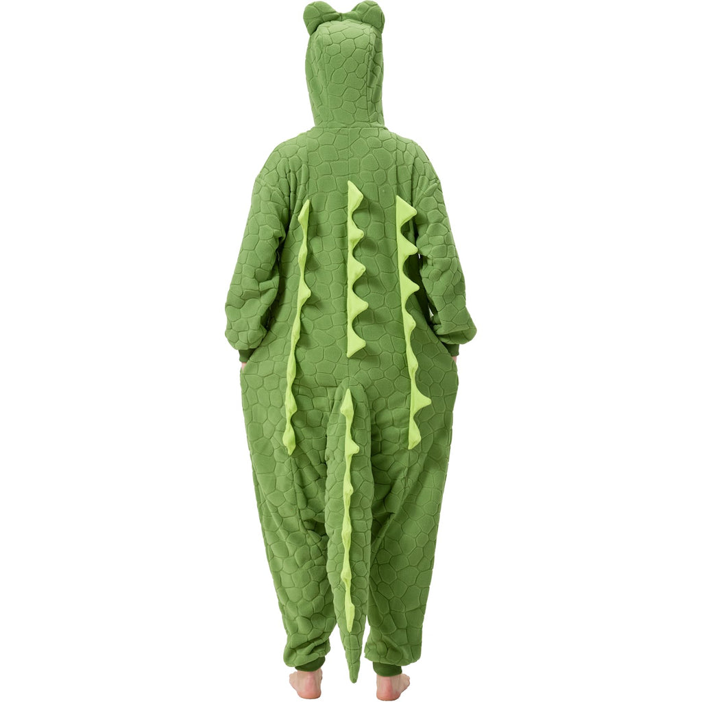 Adult Alligator Crocodile Onesie Costume – Realistic Reptile Pajamas with Dorsal Fins & Tail for Halloween