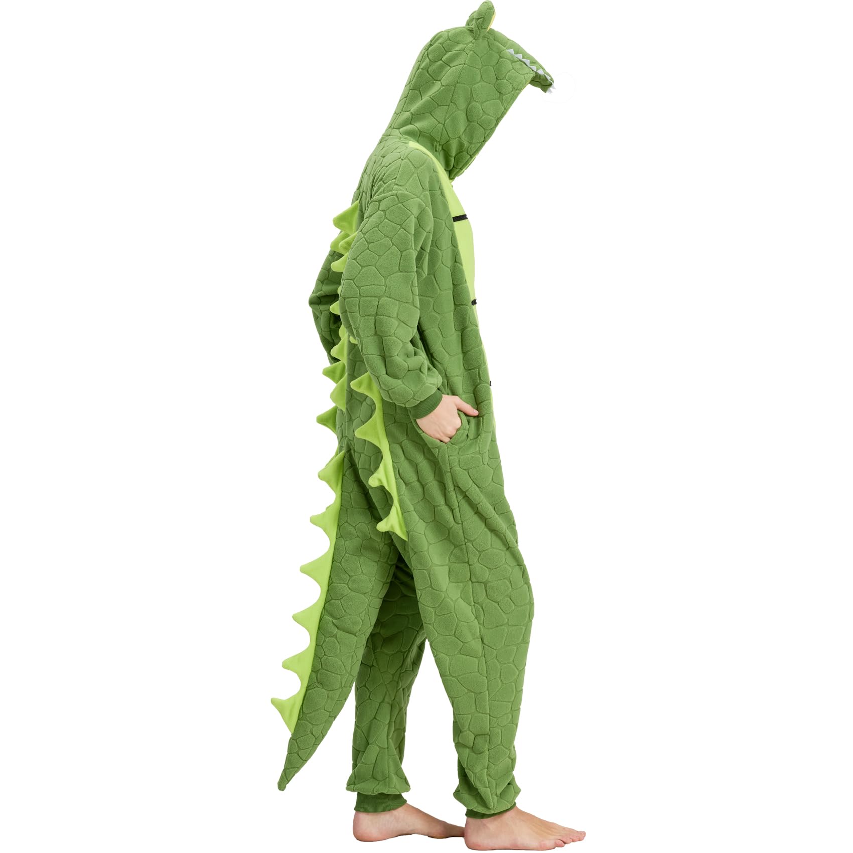 Adult Alligator Crocodile Onesie Costume – Realistic Reptile Pajamas with Dorsal Fins & Tail for Halloween
