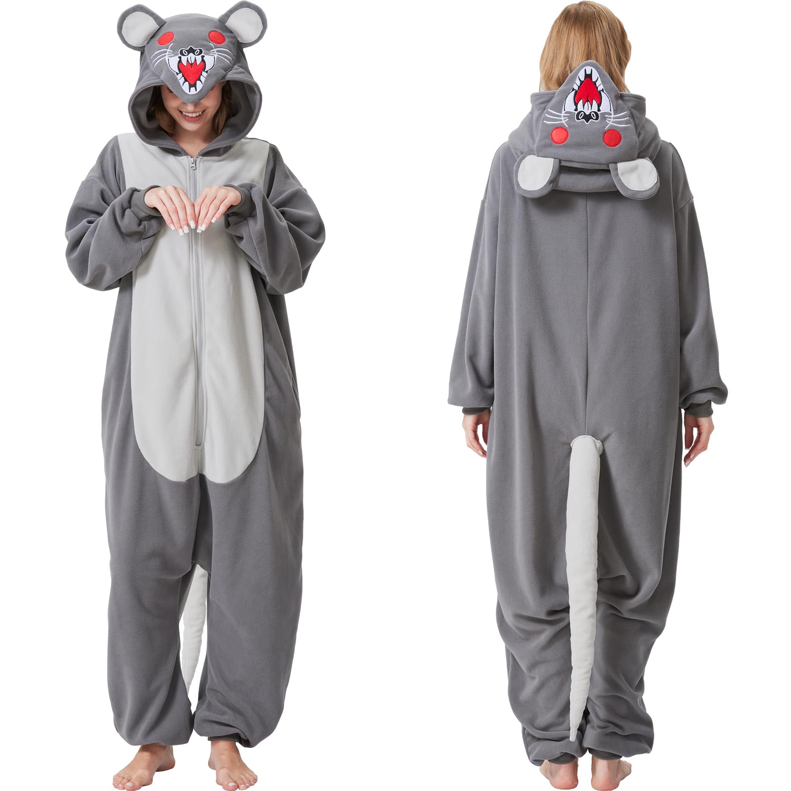 Adult Mouse Onesie Costume – Cute Rodent Pajamas with Tail & Hood for Halloween & Cozy Lounging