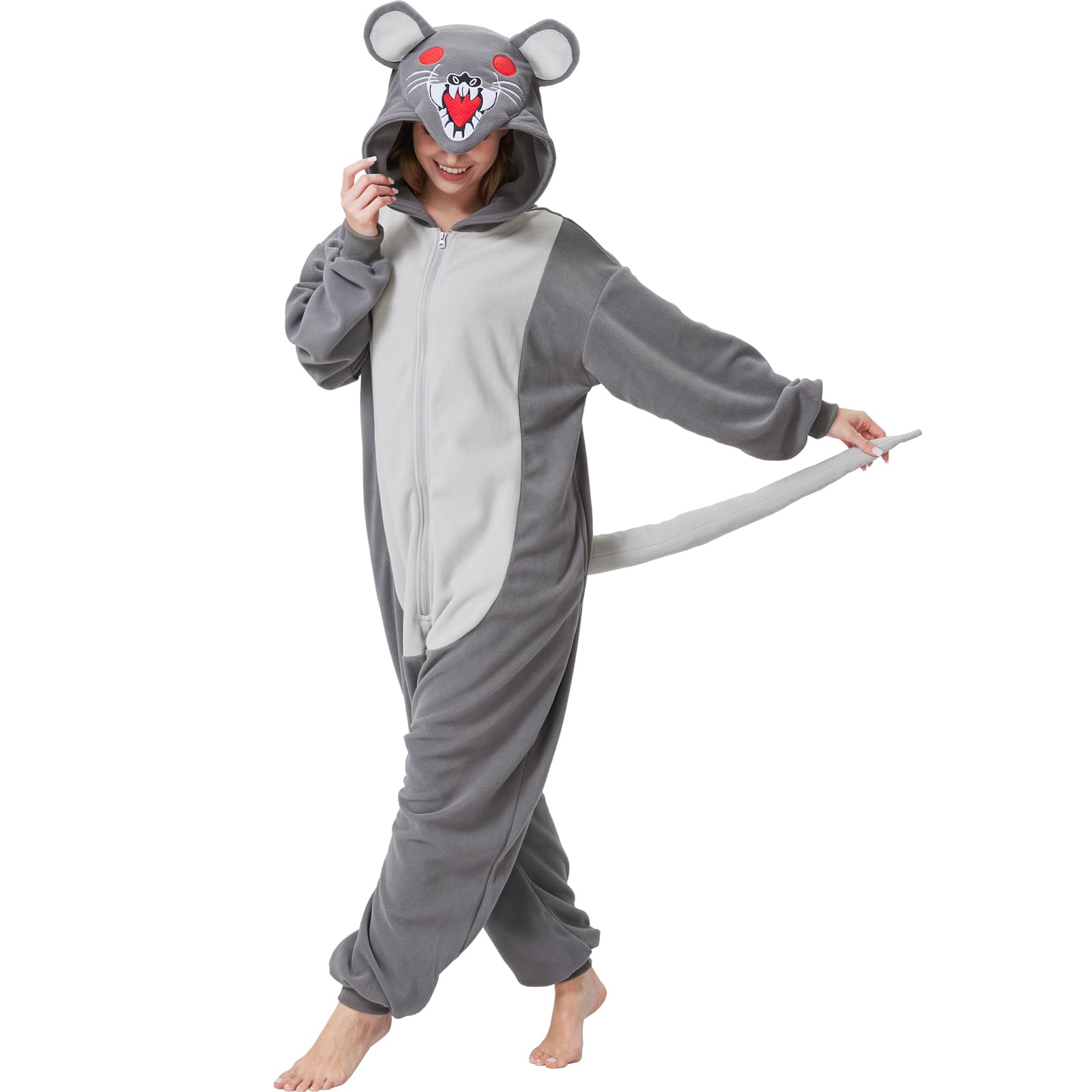 Adult Mouse Onesie Costume – Cute Rodent Pajamas with Tail & Hood for Halloween & Cozy Lounging