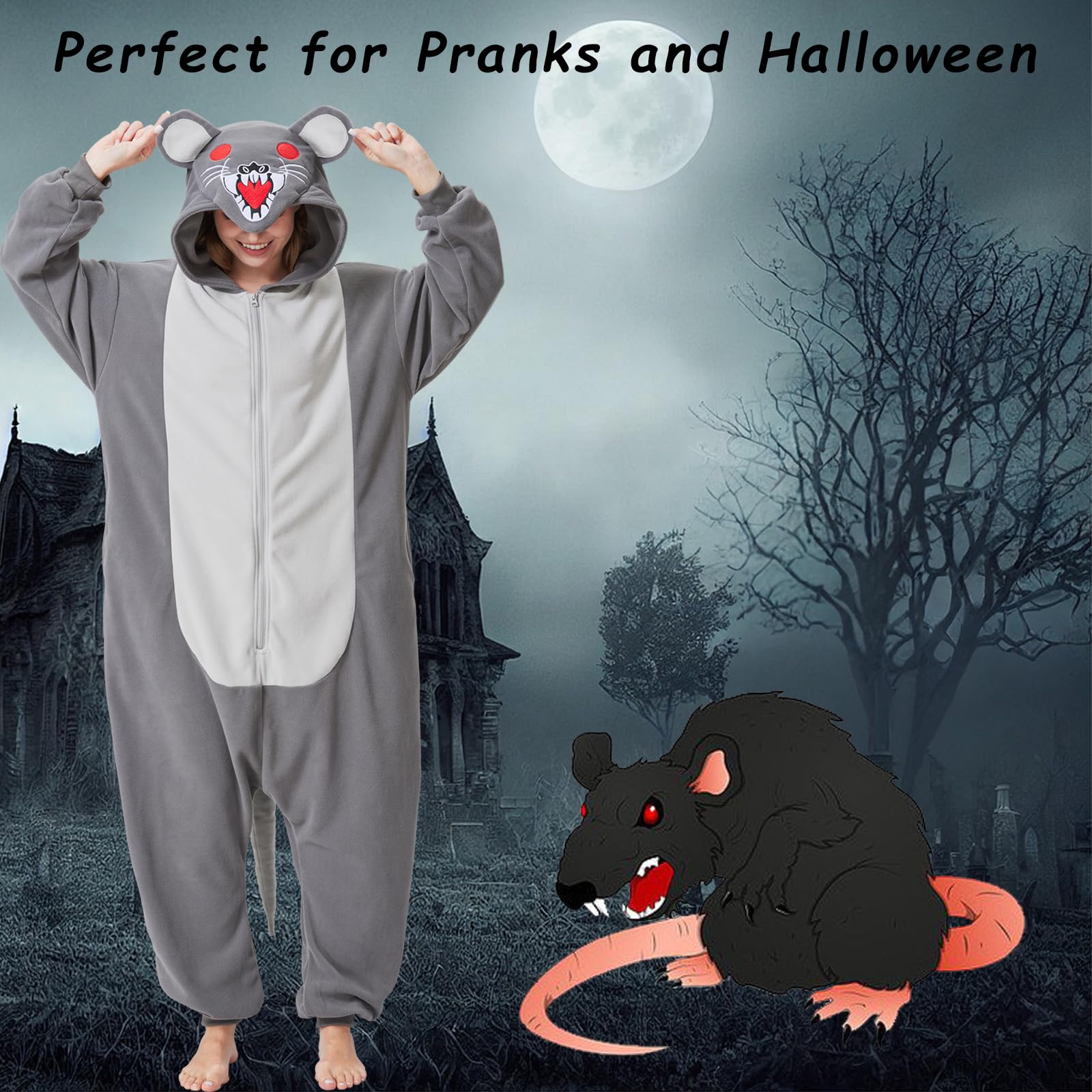 Adult Mouse Onesie Costume – Cute Rodent Pajamas with Tail & Hood for Halloween & Cozy Lounging