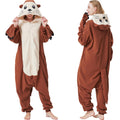Adult Sea Otter Onesie Costume – Adorable Plush Animal Pajamas with Ears, Tail & Detachable Gloves for Halloween