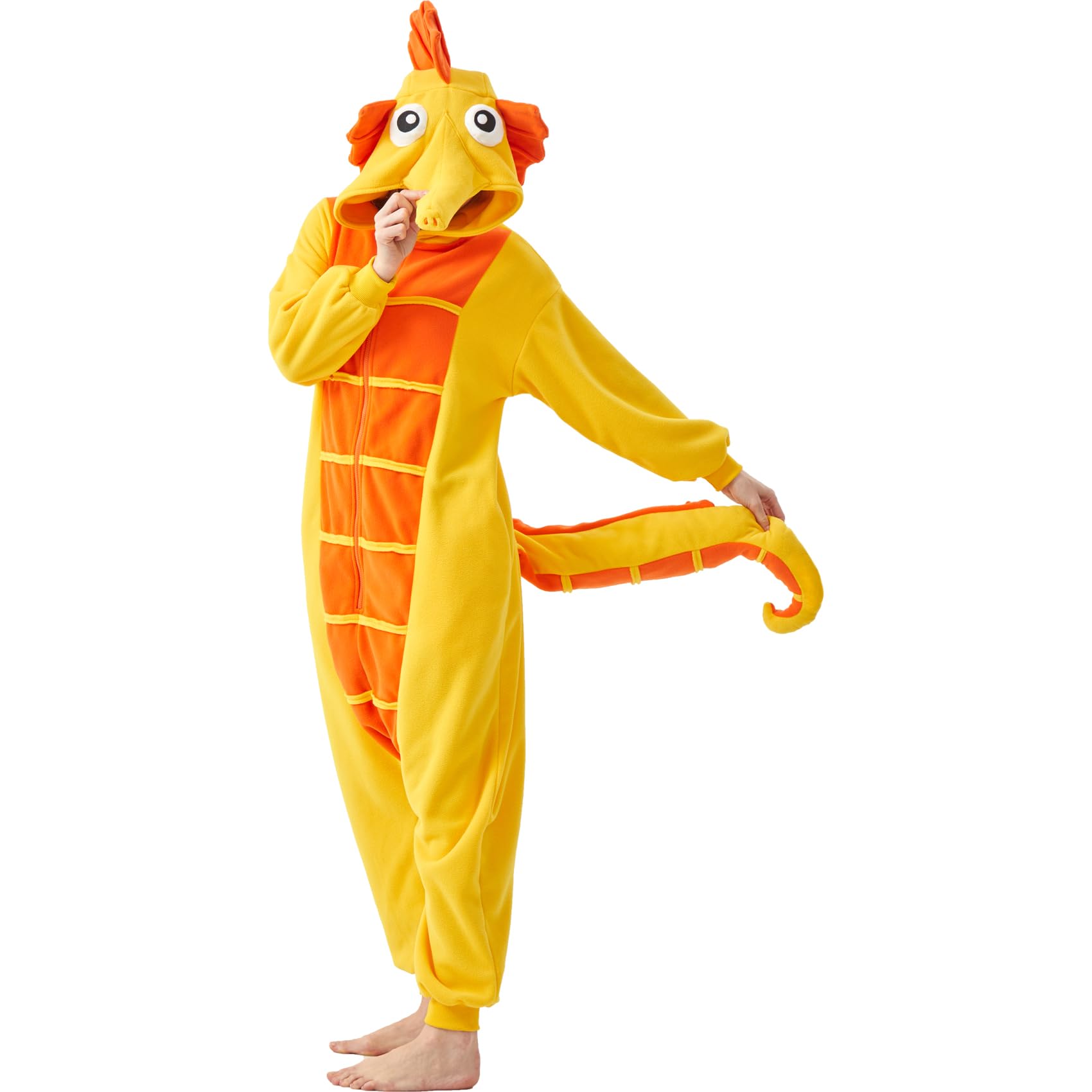 Adult Seahorse Onesie Costume – Cute 3D Sea Creature Pajamas with Detachable Gloves for Halloween & Lounge