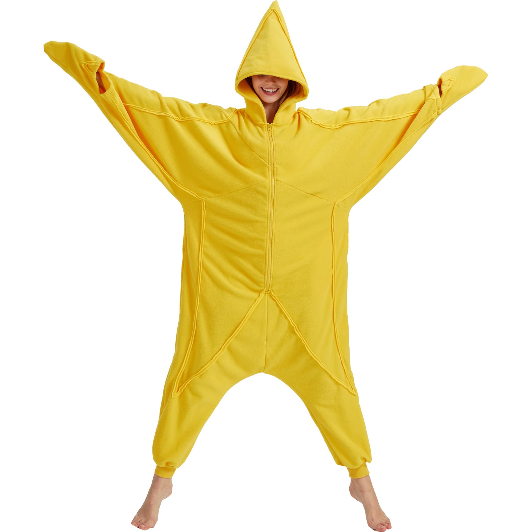Adult Starfish Onesie Costume – Unique Sea Creature Pajamas with Detachable Gloves for Halloween & Cosplay