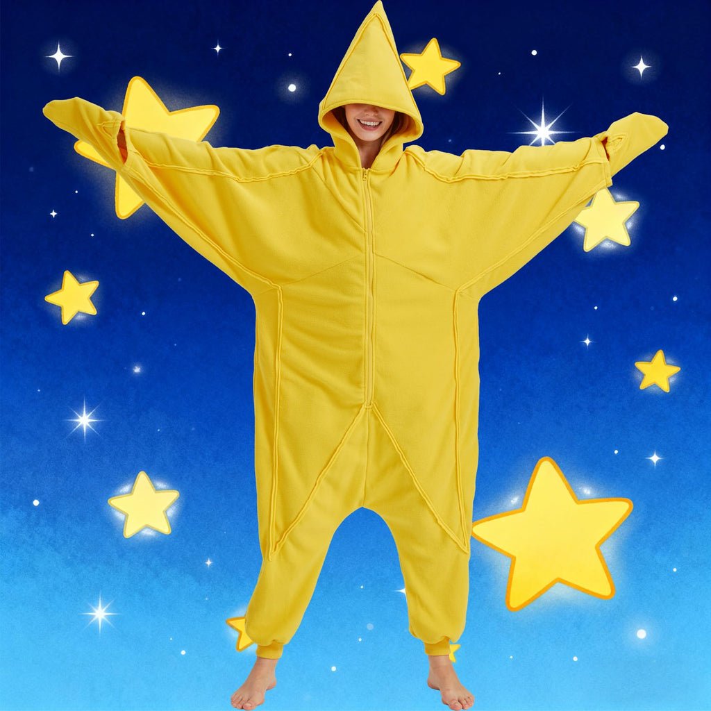 Adult Starfish Onesie Costume – Unique Sea Creature Pajamas with Detachable Gloves for Halloween & Cosplay