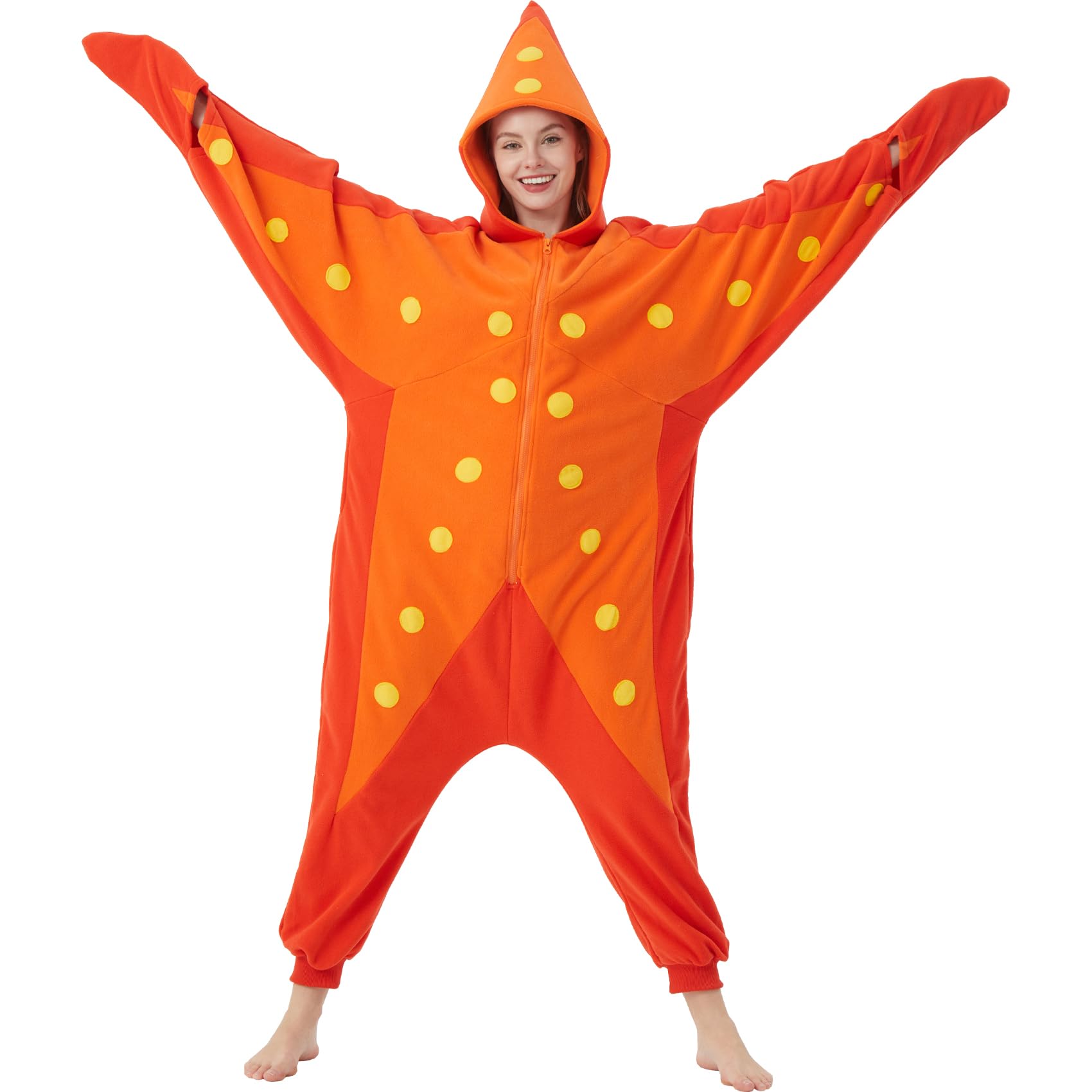 Adult Starfish Onesie Costume – Unique Sea Creature Pajamas with Detachable Gloves for Halloween & Cosplay