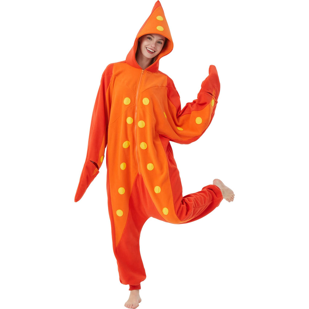 Adult Starfish Onesie Costume – Unique Sea Creature Pajamas with Detachable Gloves for Halloween & Cosplay