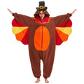 Cute Turkey Onesie Costume – Thanksgiving Polar Fleece Pajamas with Wings & Crown