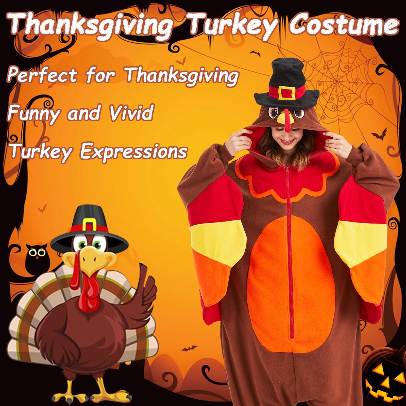 Cute Turkey Onesie Costume – Thanksgiving Polar Fleece Pajamas with Wings & Crown