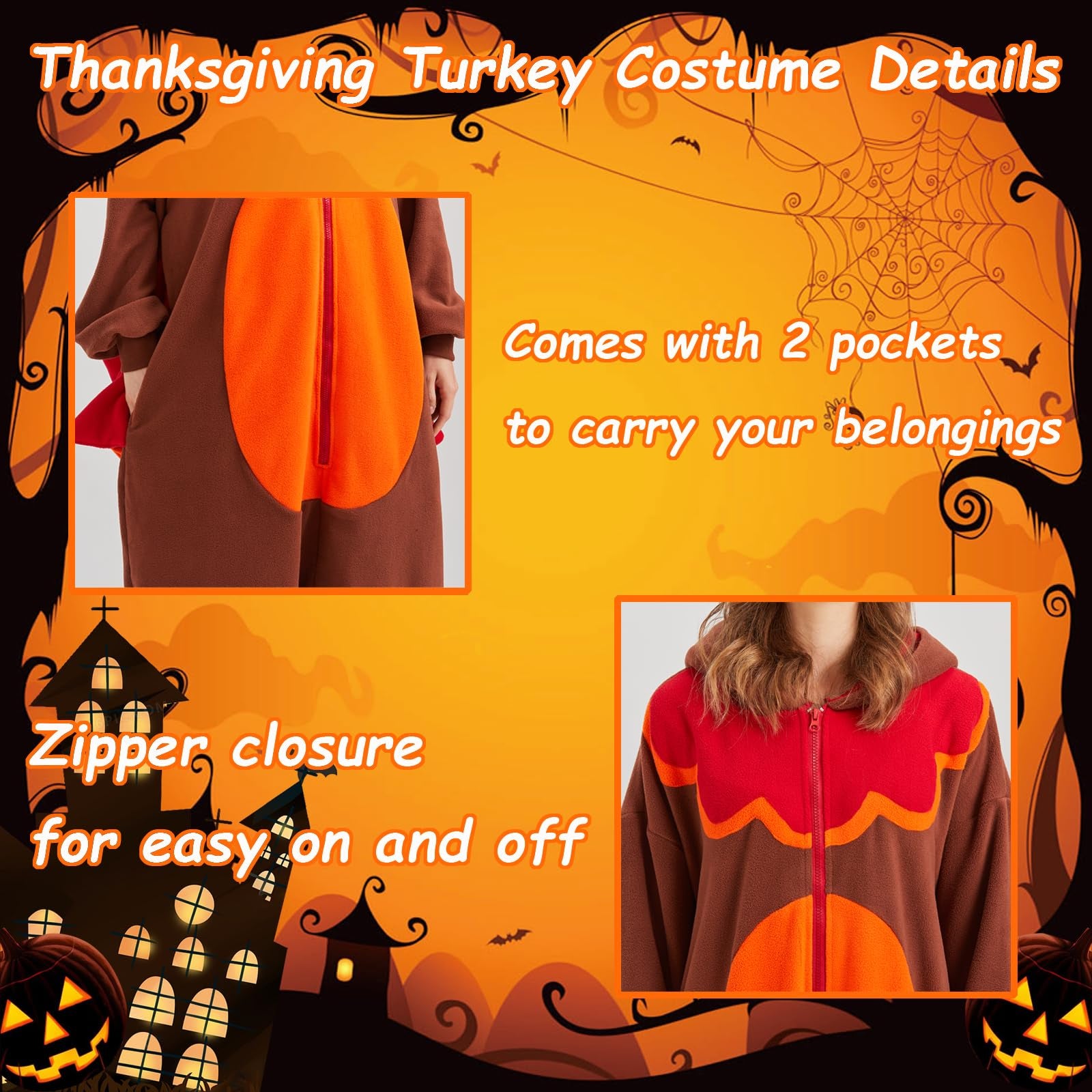 Cute Turkey Onesie Costume – Thanksgiving Polar Fleece Pajamas with Wings & Crown