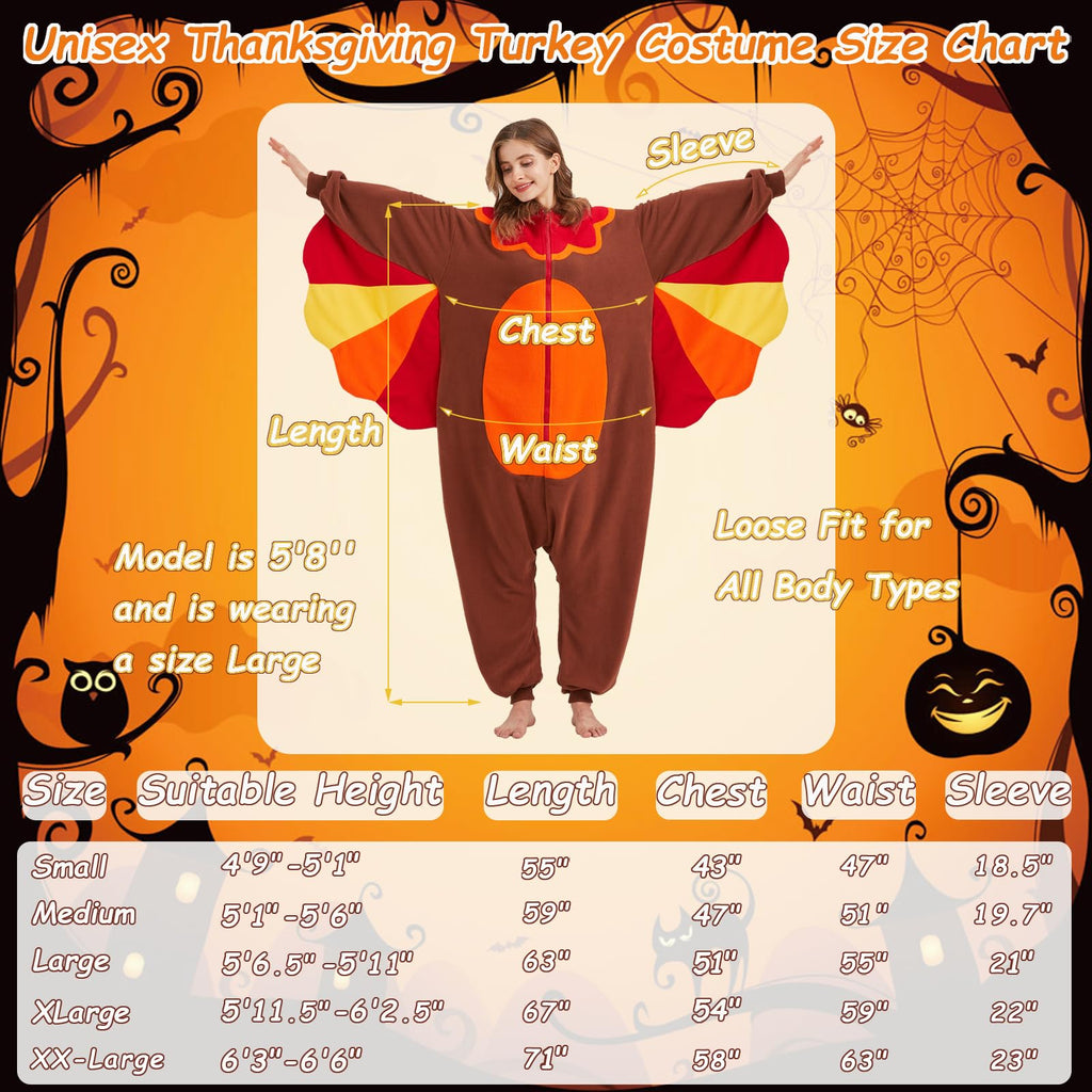Cute Turkey Onesie Costume – Thanksgiving Polar Fleece Pajamas with Wings & Crown