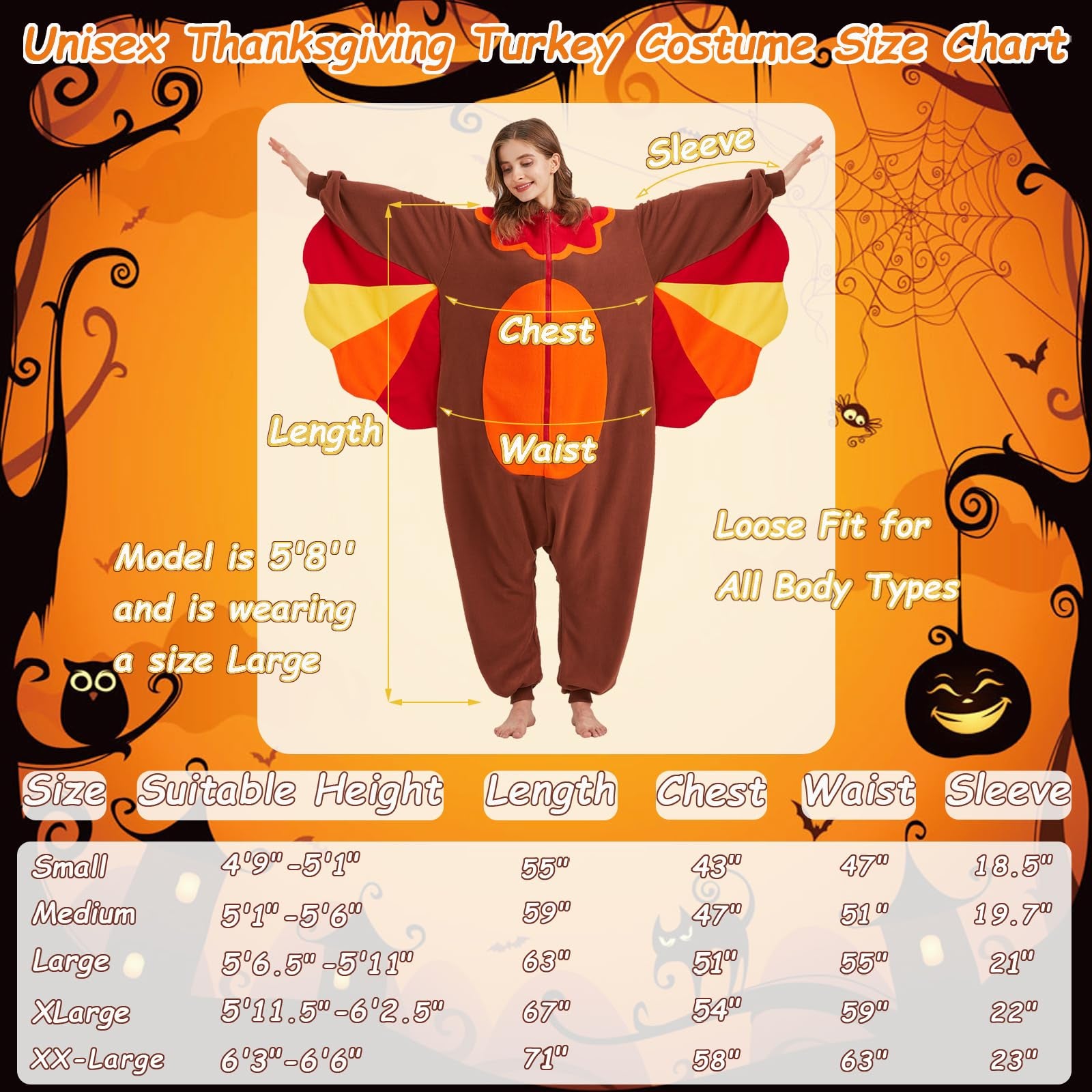 Cute Turkey Onesie Costume – Thanksgiving Polar Fleece Pajamas with Wings & Crown
