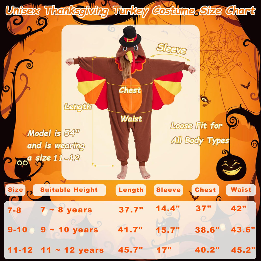 Cute Turkey Onesie Costume – Thanksgiving Polar Fleece Pajamas with Wings & Crown